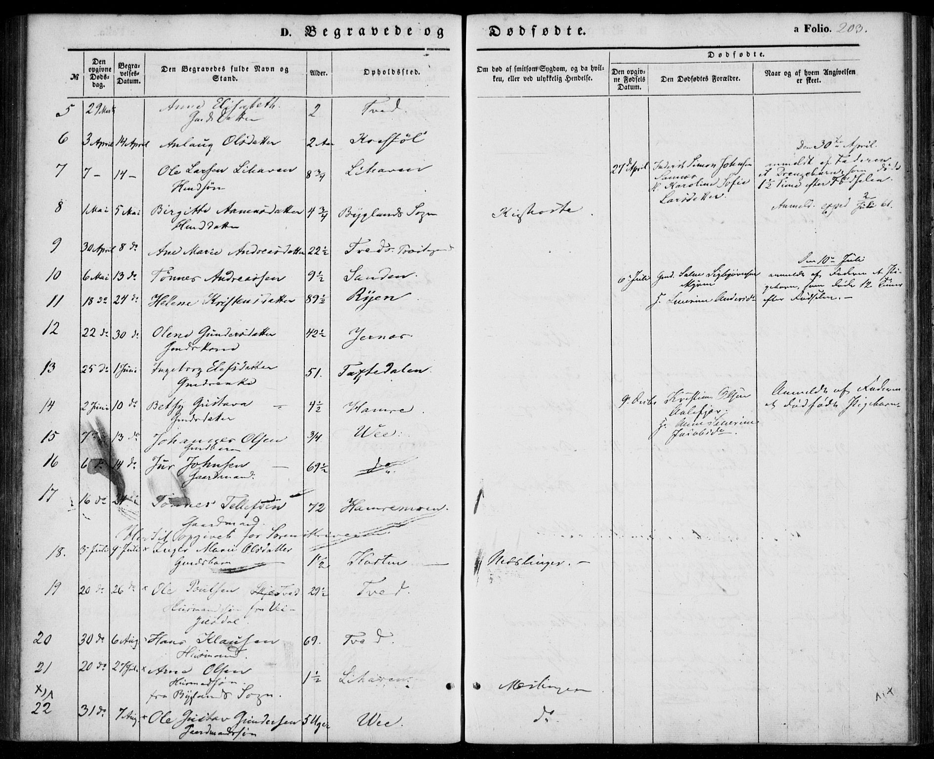 Tveit sokneprestkontor, AV/SAK-1111-0043/F/Fa/L0005: Parish register (official) no. A 5, 1853-1871, p. 203