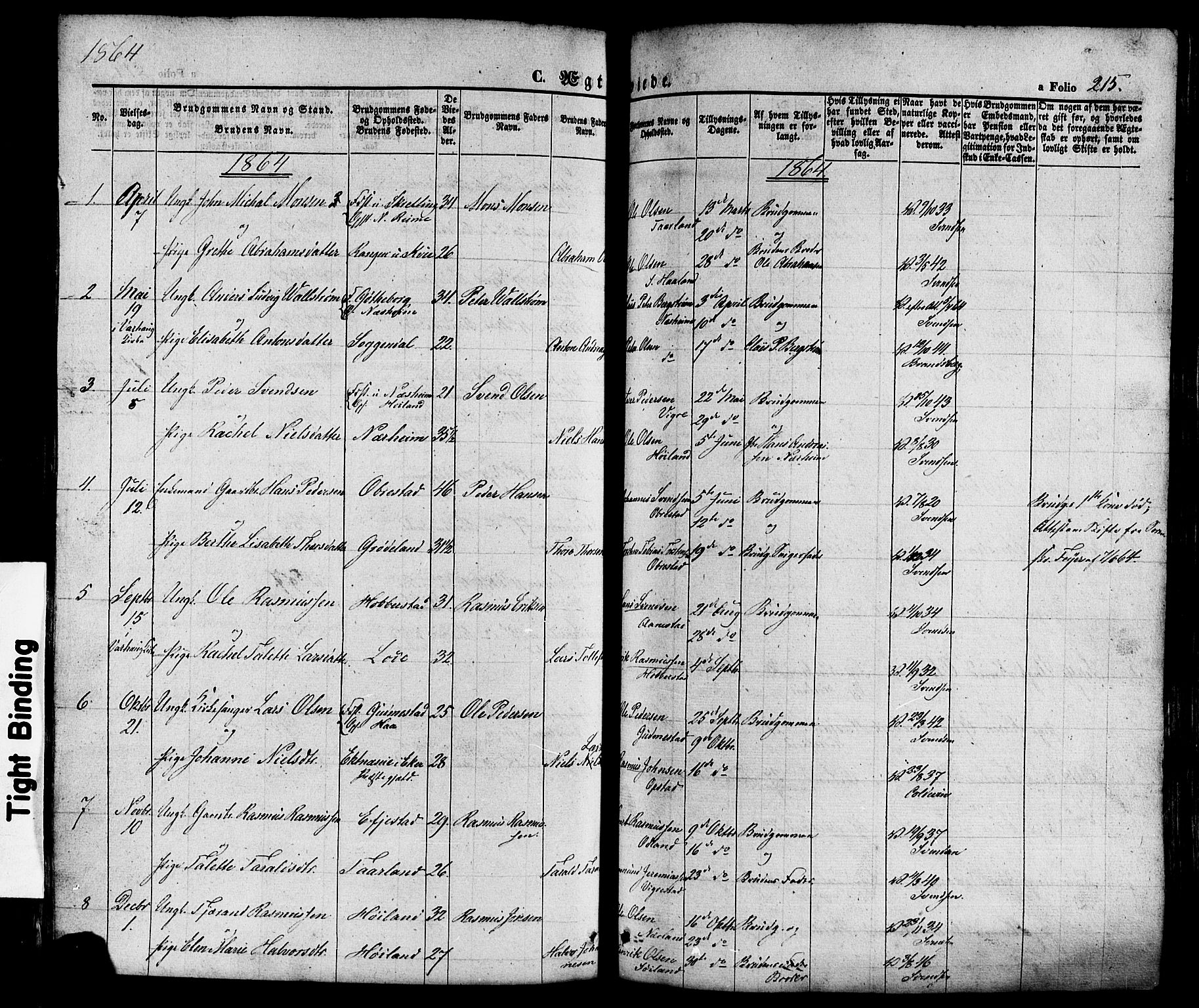 Hå sokneprestkontor, AV/SAST-A-101801/001/30BA/L0008: Parish register (official) no. A 7, 1853-1878, p. 215