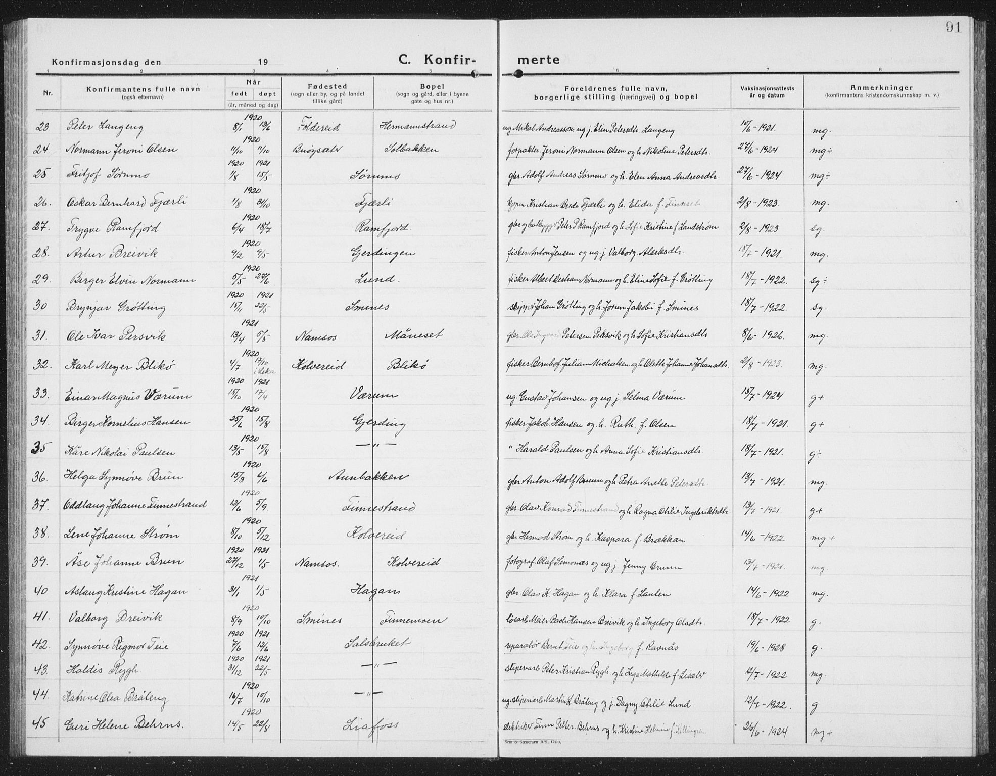 Ministerialprotokoller, klokkerbøker og fødselsregistre - Nord-Trøndelag, SAT/A-1458/780/L0654: Parish register (copy) no. 780C06, 1928-1942, p. 91