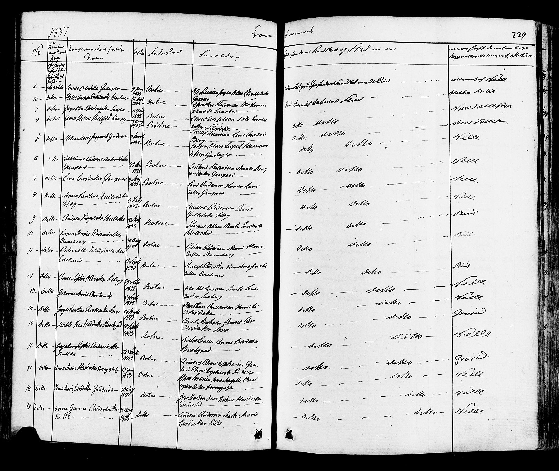 Botne kirkebøker, AV/SAKO-A-340/F/Fa/L0006: Parish register (official) no. I 6, 1836-1877, p. 229