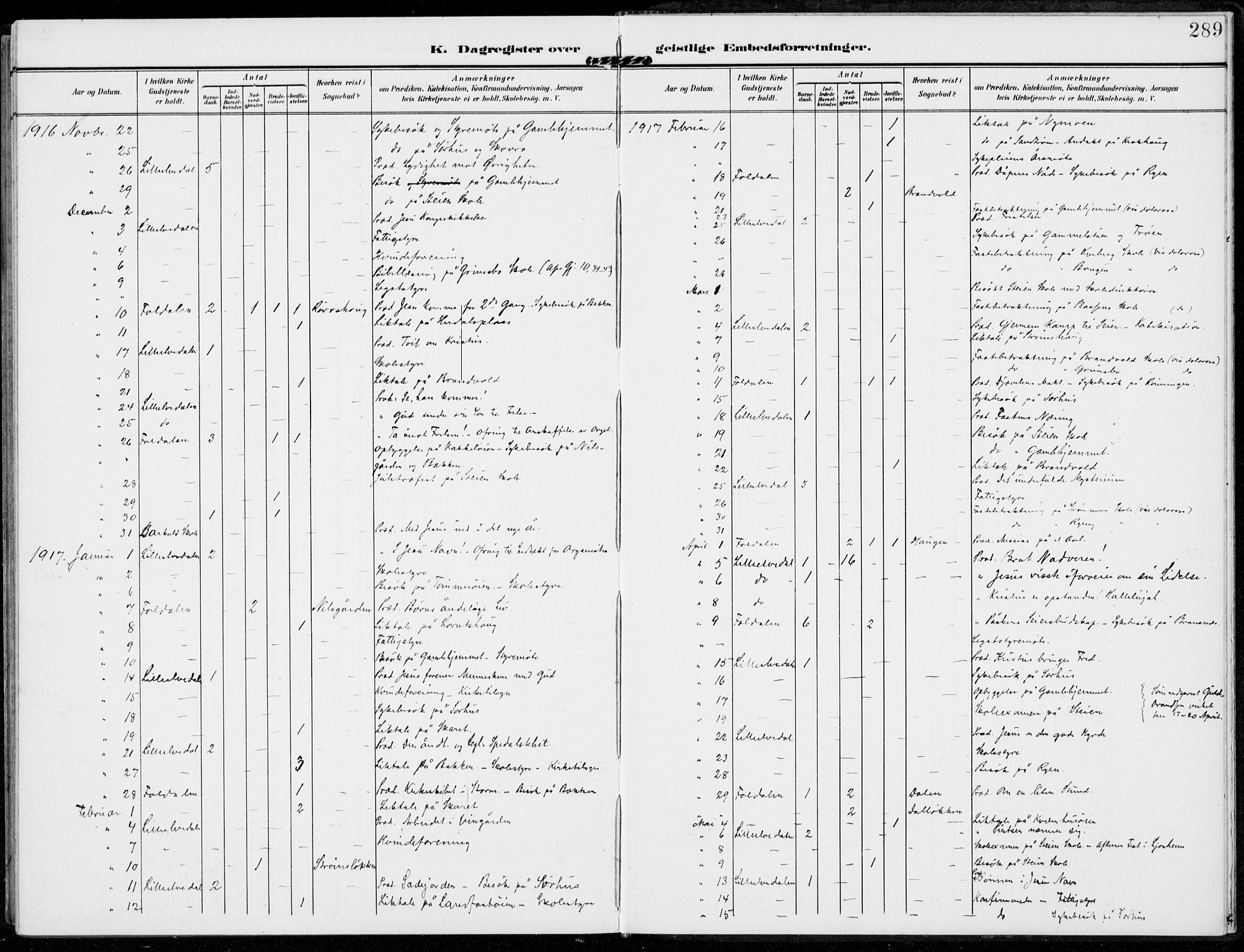 Alvdal prestekontor, AV/SAH-PREST-060/H/Ha/Haa/L0004: Parish register (official) no. 4, 1907-1919, p. 289