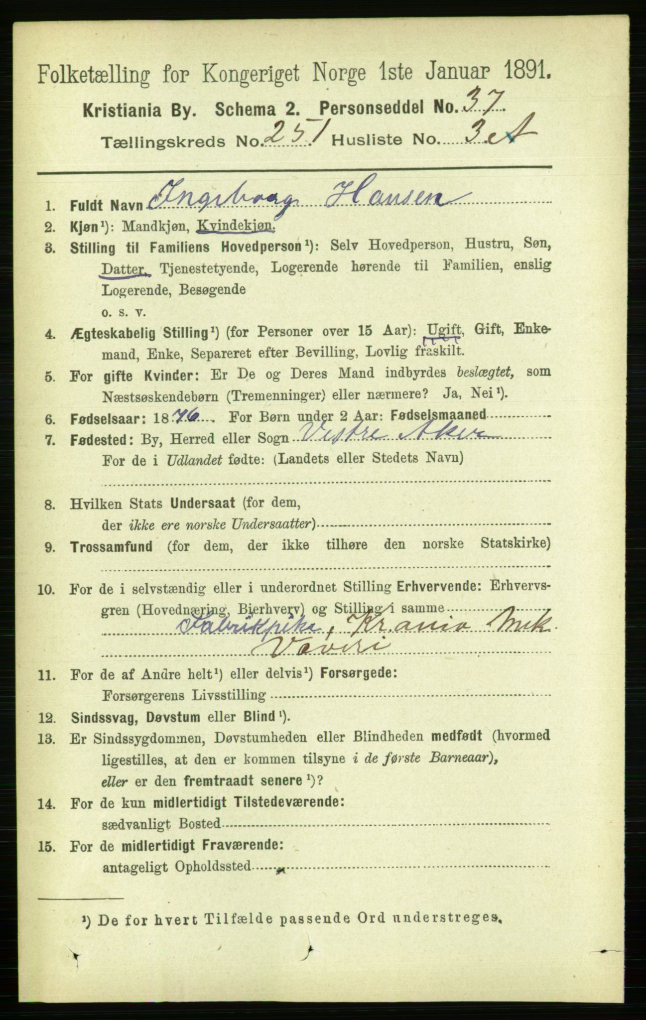 RA, 1891 census for 0301 Kristiania, 1891, p. 153101