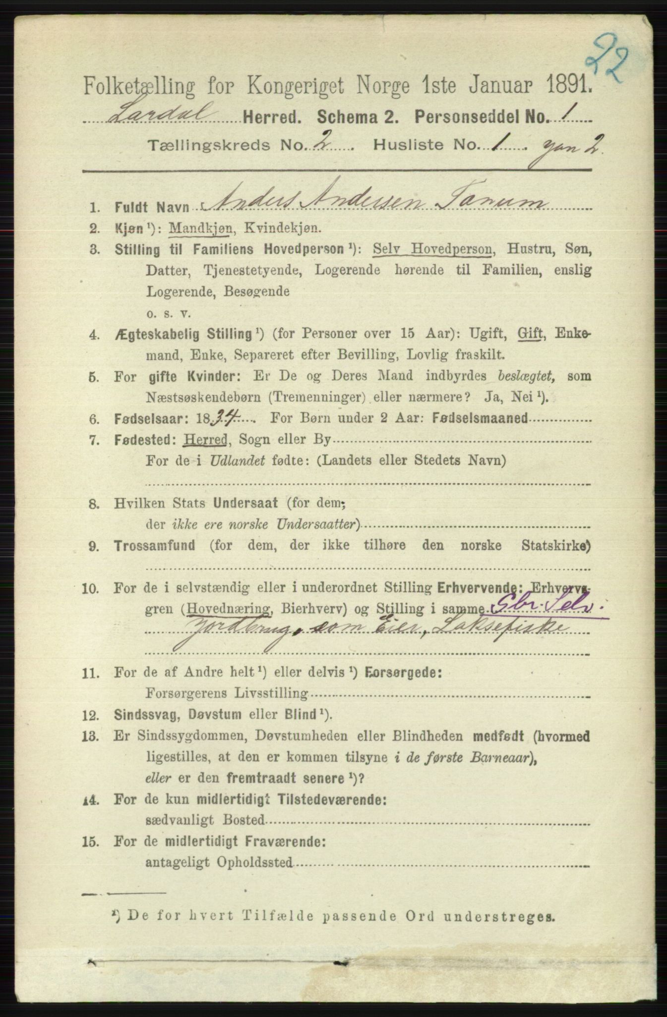 RA, 1891 census for 0728 Lardal, 1891, p. 727