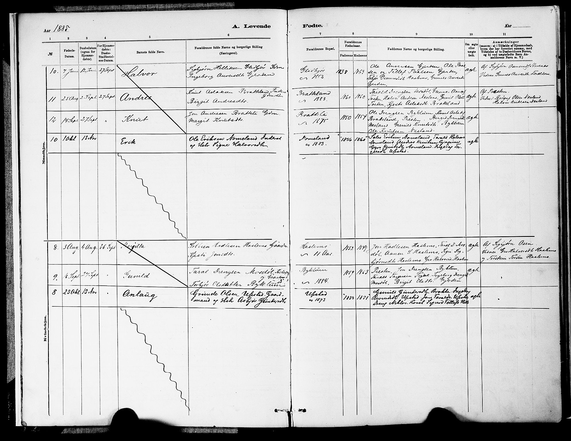 Valle sokneprestkontor, SAK/1111-0044/F/Fa/Fab/L0001: Parish register (official) no. A 1, 1882-1910, p. 9
