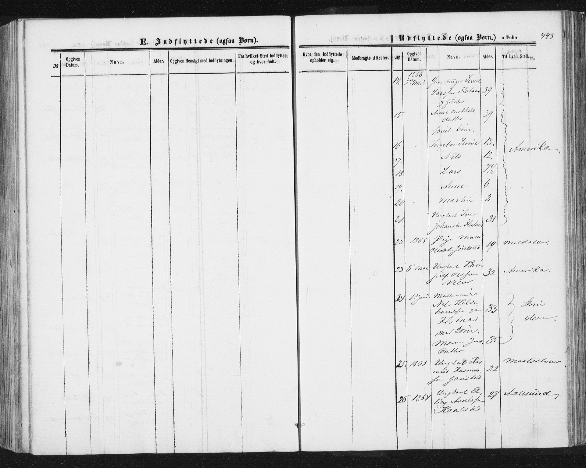 Ministerialprotokoller, klokkerbøker og fødselsregistre - Sør-Trøndelag, AV/SAT-A-1456/691/L1077: Parish register (official) no. 691A09, 1862-1873, p. 443