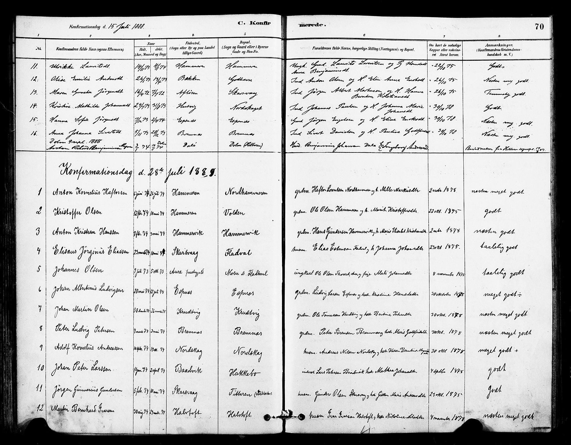 Ministerialprotokoller, klokkerbøker og fødselsregistre - Sør-Trøndelag, SAT/A-1456/641/L0595: Parish register (official) no. 641A01, 1882-1897, p. 70