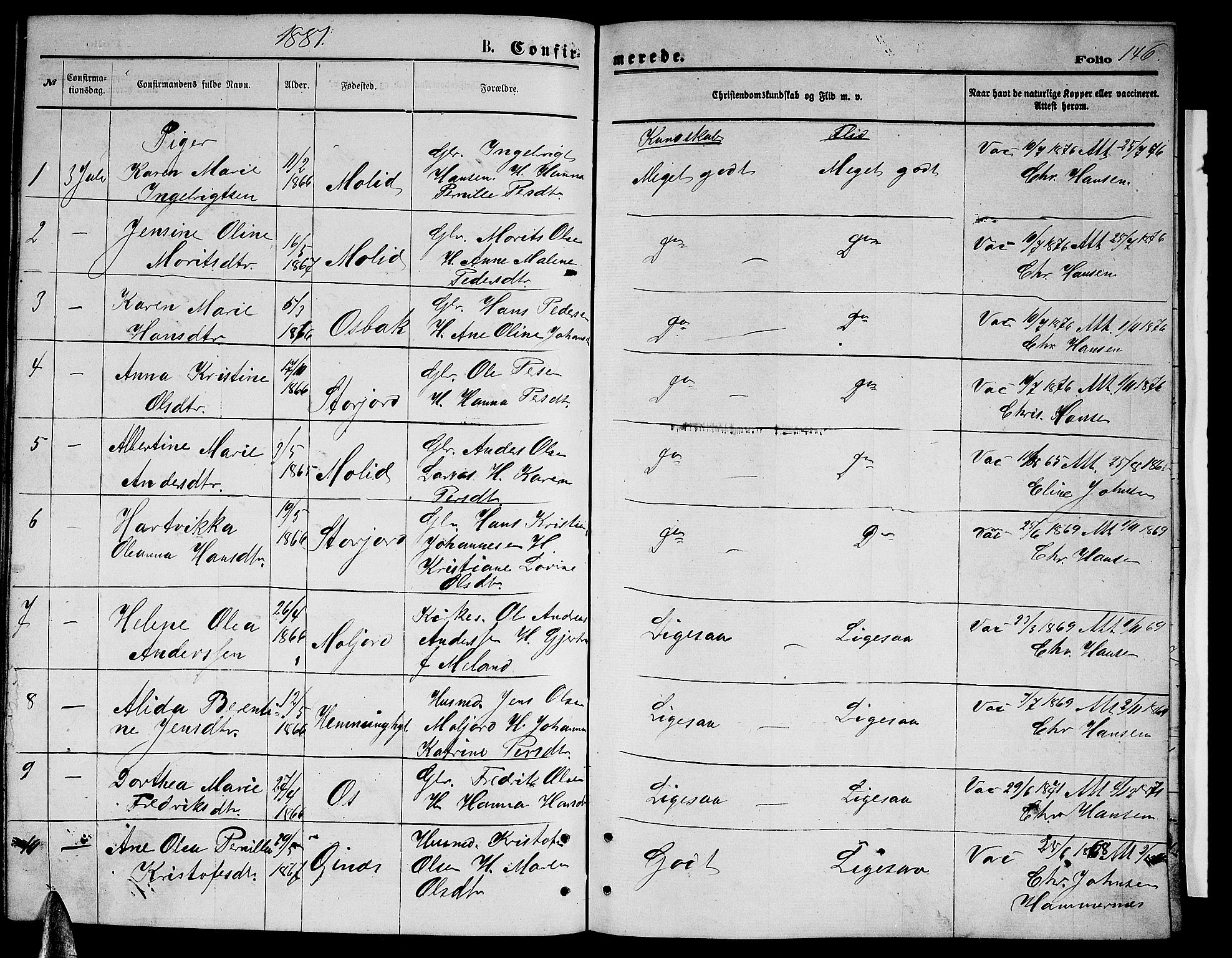 Ministerialprotokoller, klokkerbøker og fødselsregistre - Nordland, SAT/A-1459/846/L0653: Parish register (copy) no. 846C03, 1872-1887, p. 146