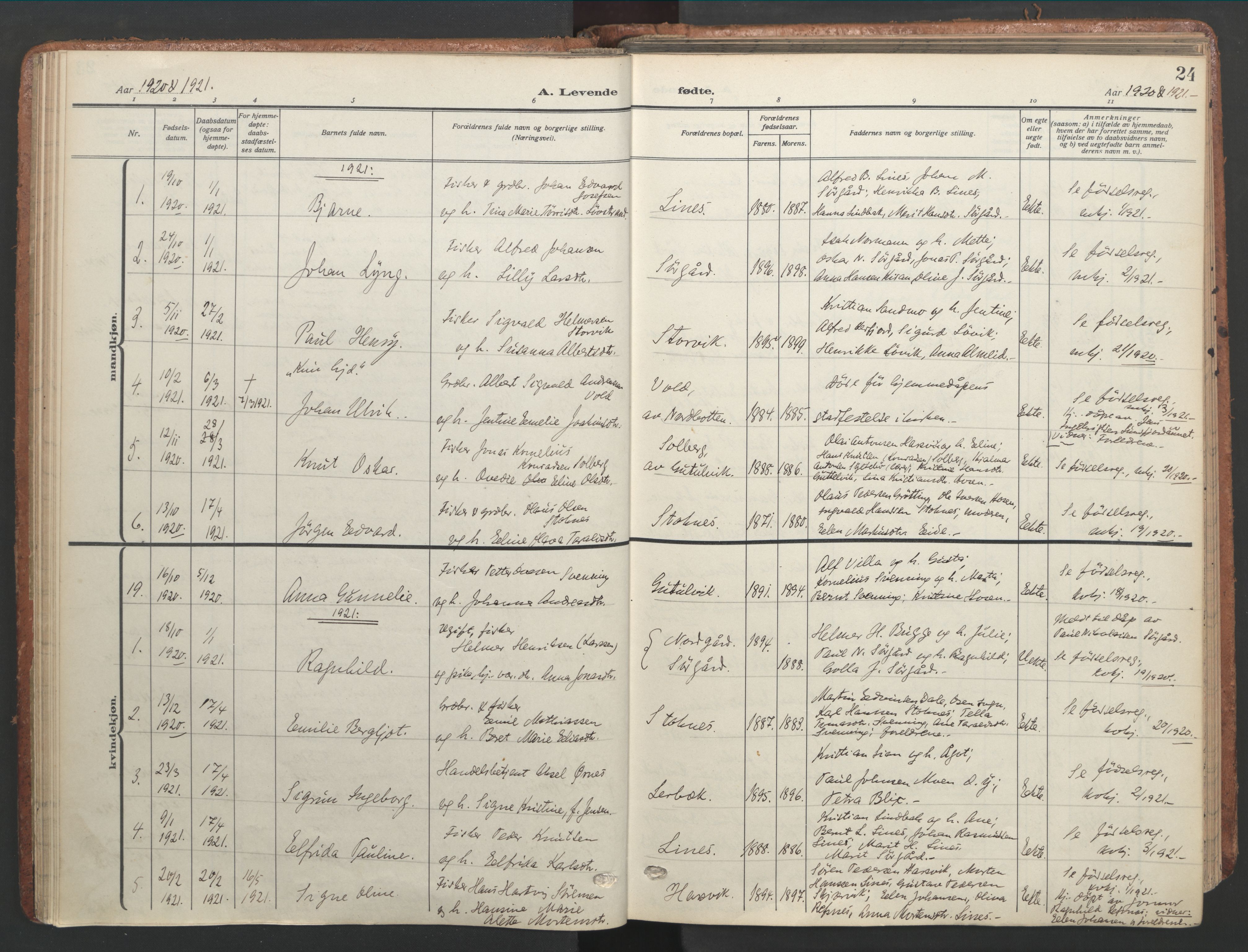 Ministerialprotokoller, klokkerbøker og fødselsregistre - Sør-Trøndelag, SAT/A-1456/656/L0694: Parish register (official) no. 656A03, 1914-1931, p. 24