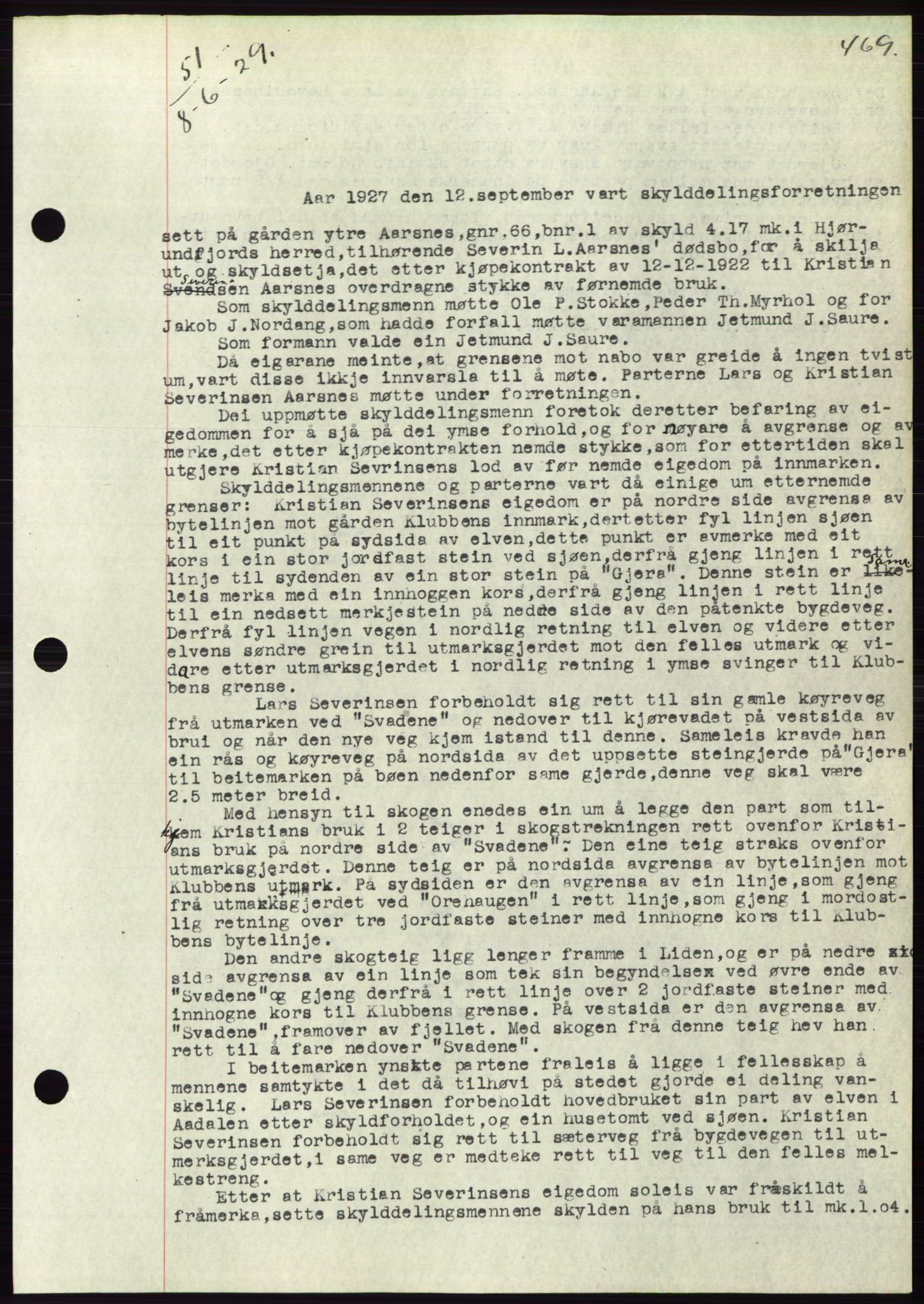 Søre Sunnmøre sorenskriveri, AV/SAT-A-4122/1/2/2C/L0049: Mortgage book no. 43, 1929-1929, Deed date: 08.06.1929