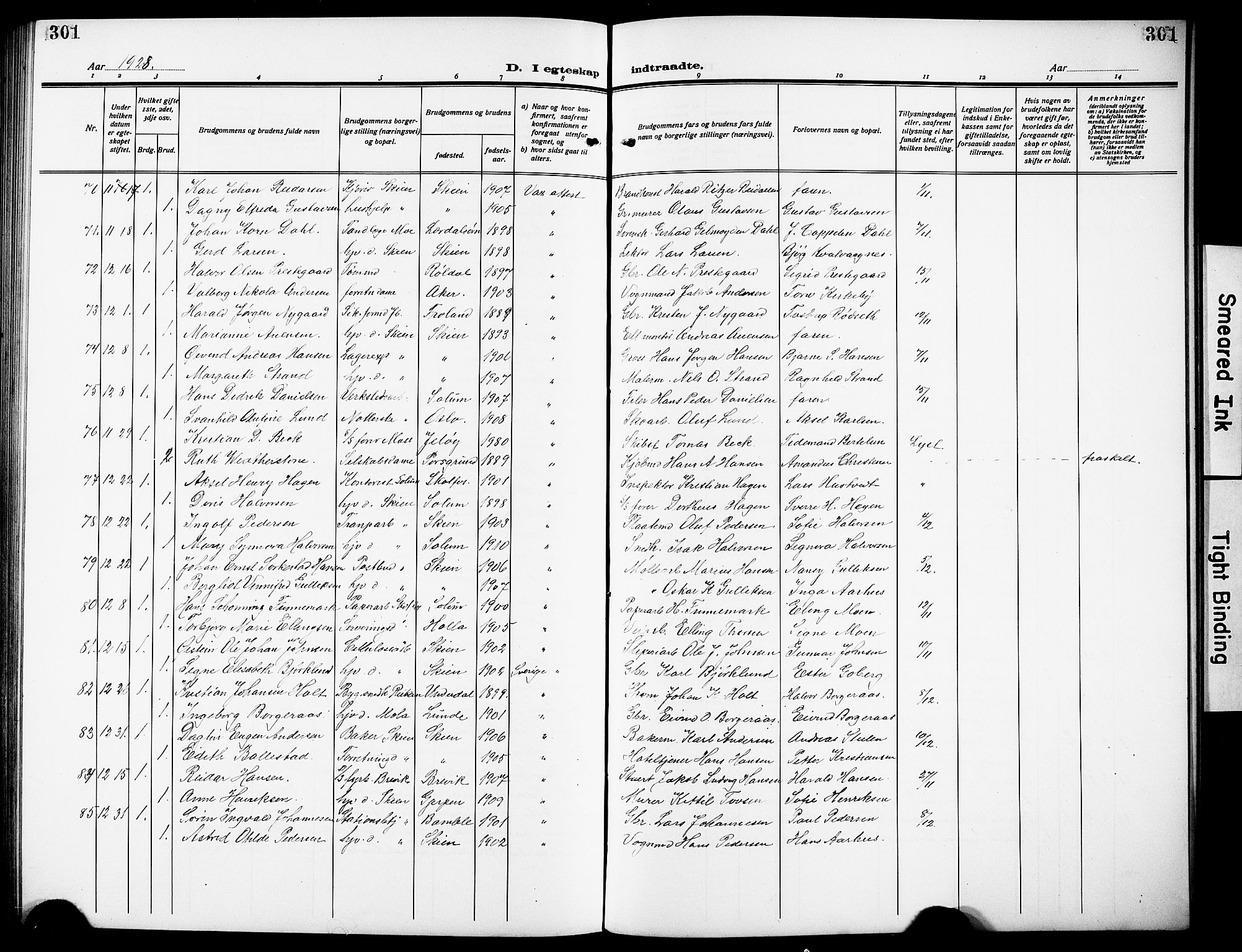Skien kirkebøker, SAKO/A-302/G/Ga/L0010: Parish register (copy) no. 10, 1920-1931, p. 301