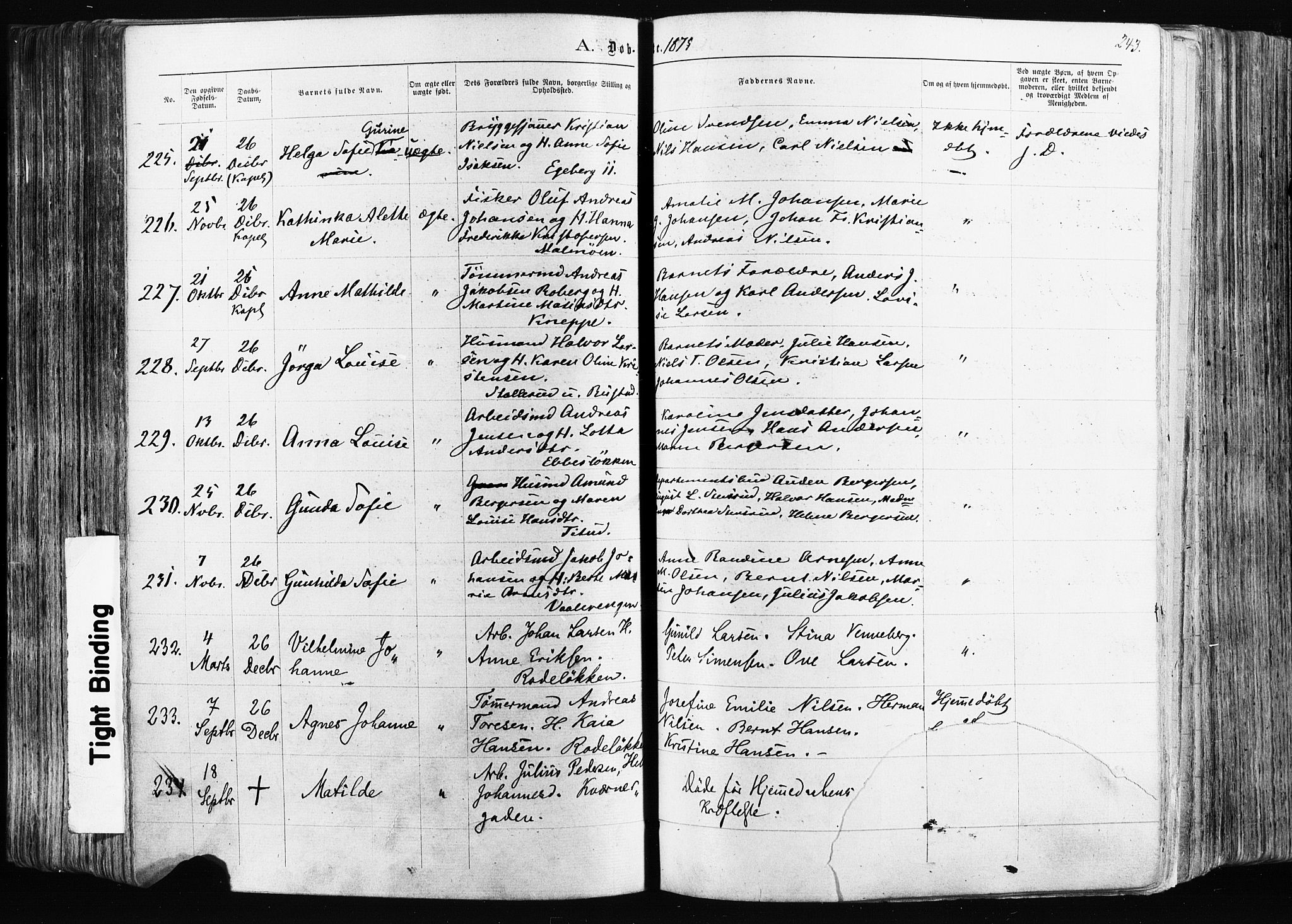 Østre Aker prestekontor Kirkebøker, AV/SAO-A-10840/F/Fa/L0003: Parish register (official) no. I 3, 1869-1875, p. 243