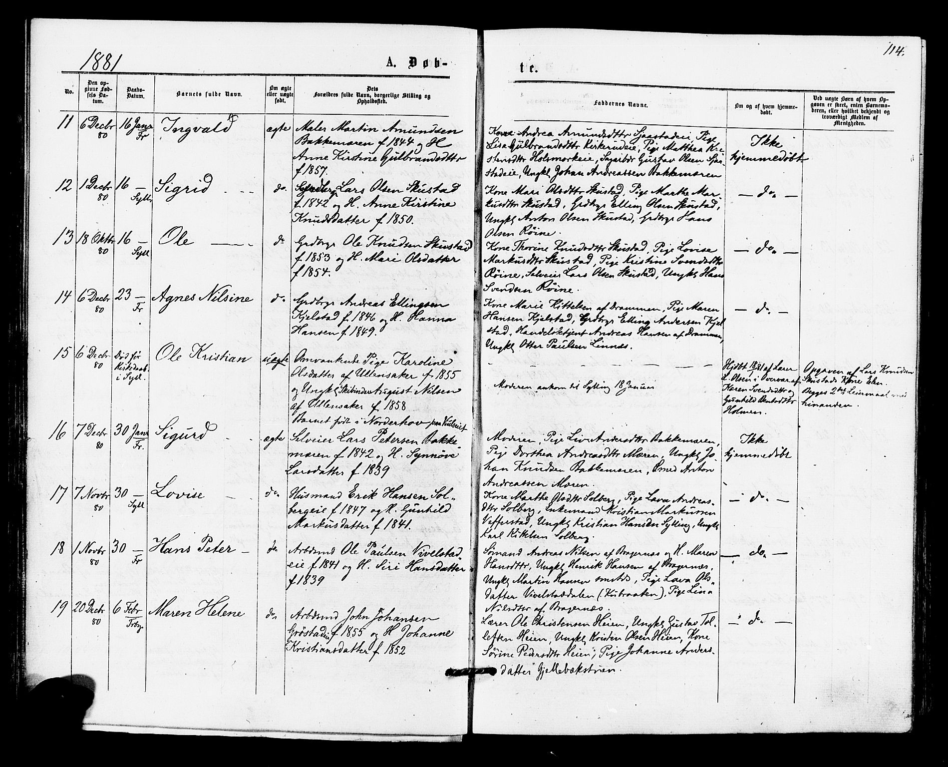 Lier kirkebøker, SAKO/A-230/F/Fa/L0014: Parish register (official) no. I 14, 1875-1882, p. 114