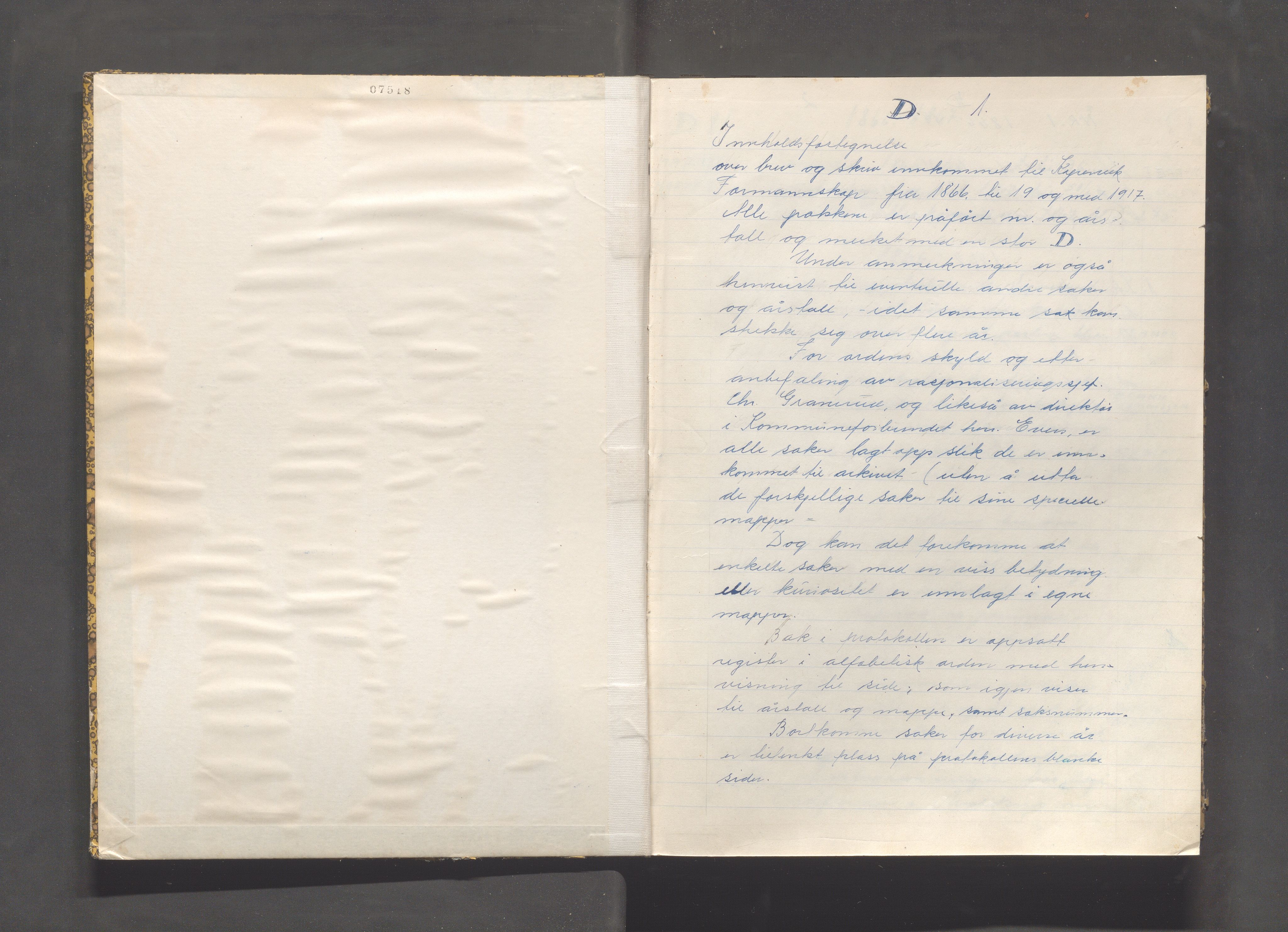 Kopervik Kommune - Formannskapet og Bystyret, IKAR/K-102468/C/Cb/L0001: Innholdsfortegnelse over brev og skriv innkommet til formannskapet, 1866-1917, p. 1