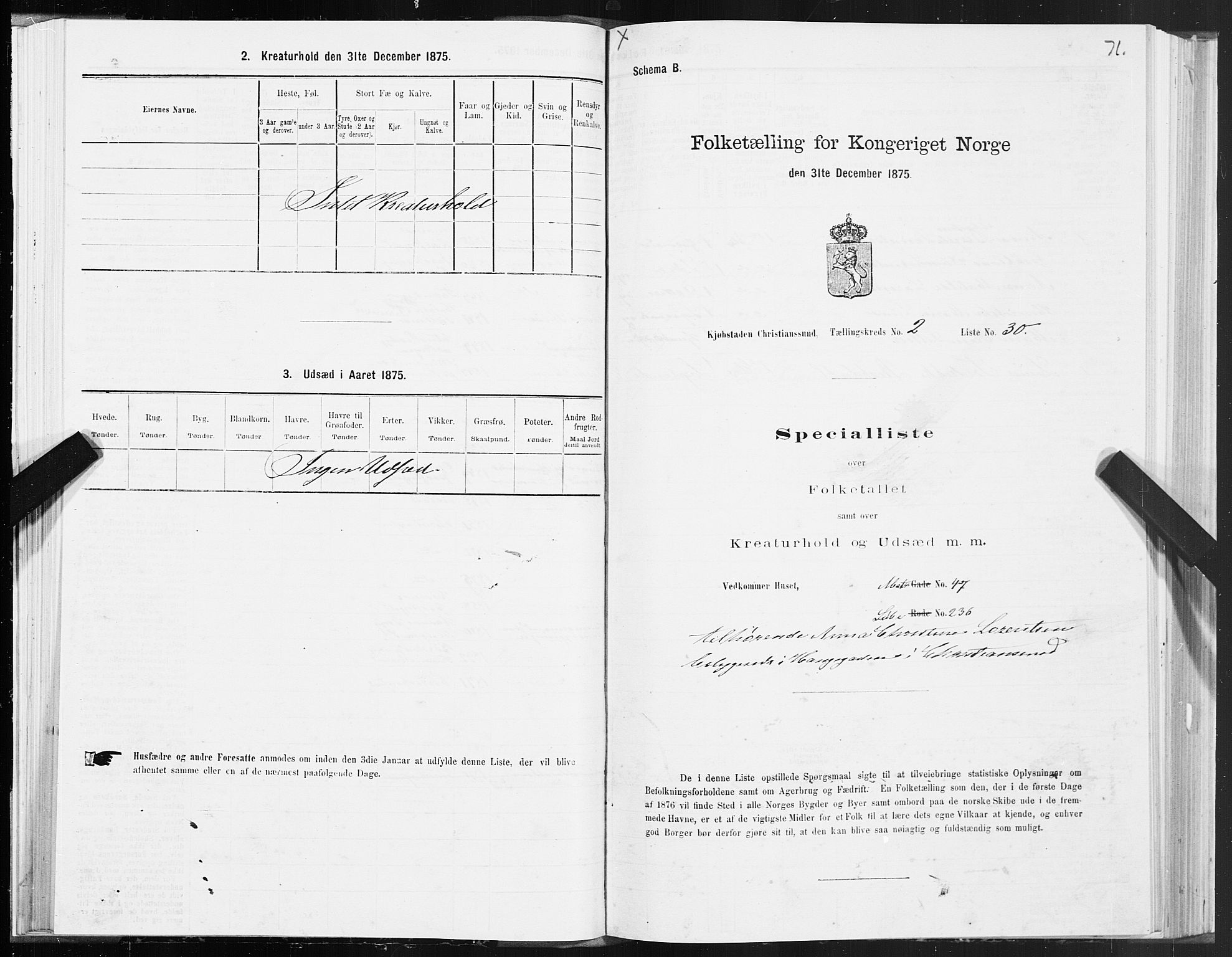 SAT, 1875 census for 1503B Kristiansund/Kristiansund, 1875, p. 2071