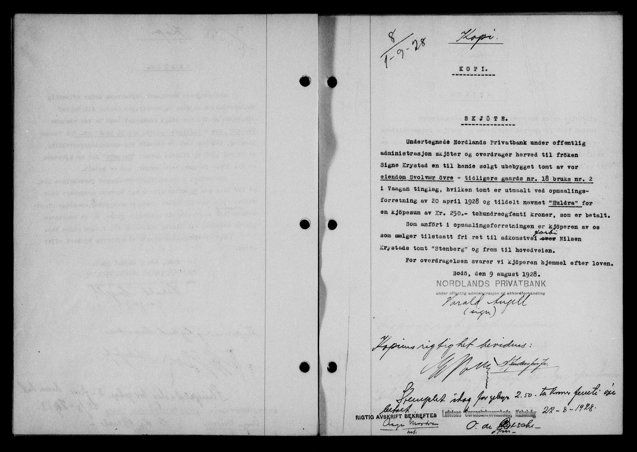 Lofoten sorenskriveri, SAT/A-0017/1/2/2C/L0018b: Mortgage book no. 18b, 1928-1928, Deed date: 01.09.1928