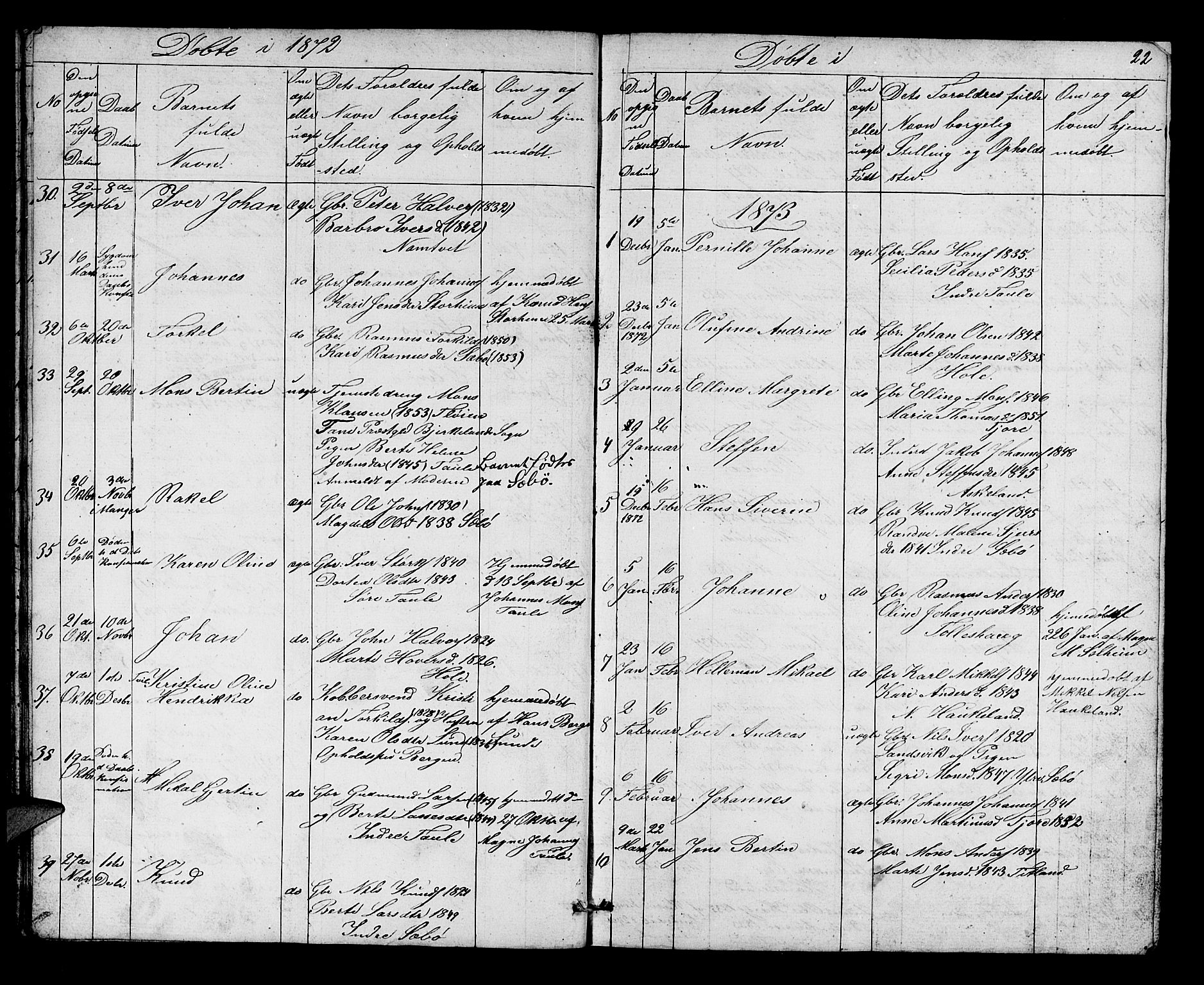 Manger sokneprestembete, SAB/A-76801/H/Hab: Parish register (copy) no. D 1, 1859-1882, p. 22