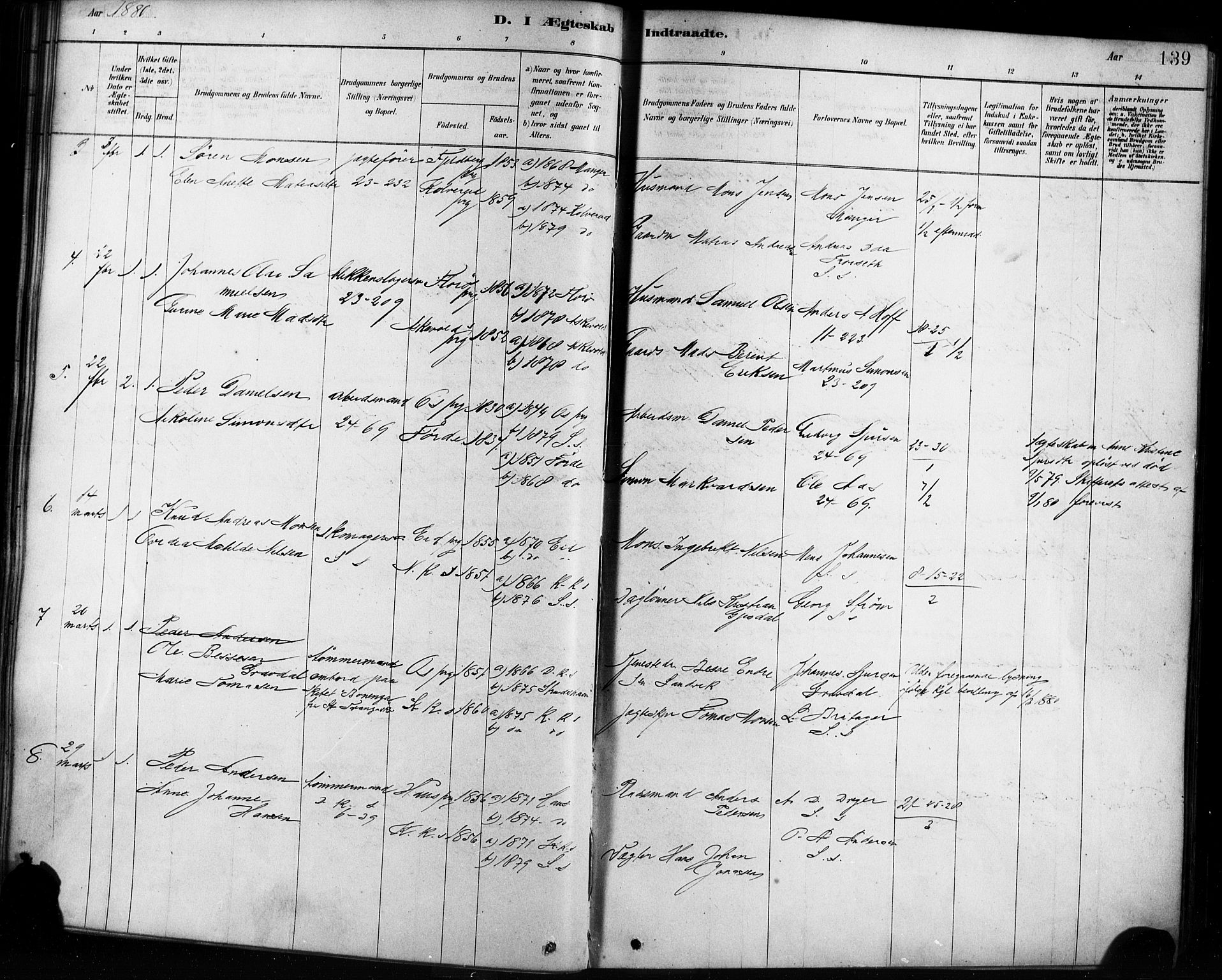 Sandviken Sokneprestembete, SAB/A-77601/H/Ha/L0002: Parish register (official) no. A 2, 1878-1896, p. 139