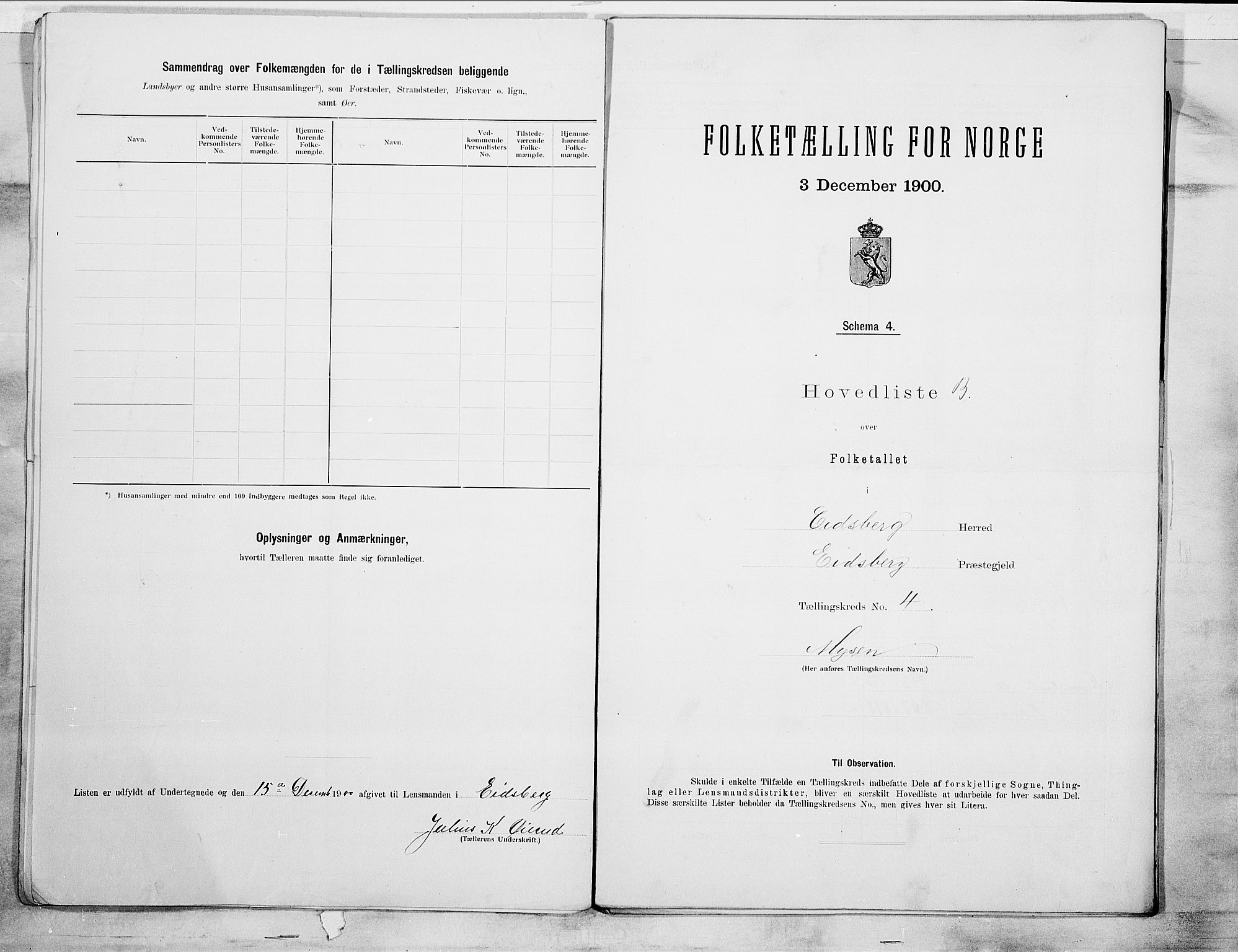 SAO, 1900 census for Eidsberg, 1900, p. 10