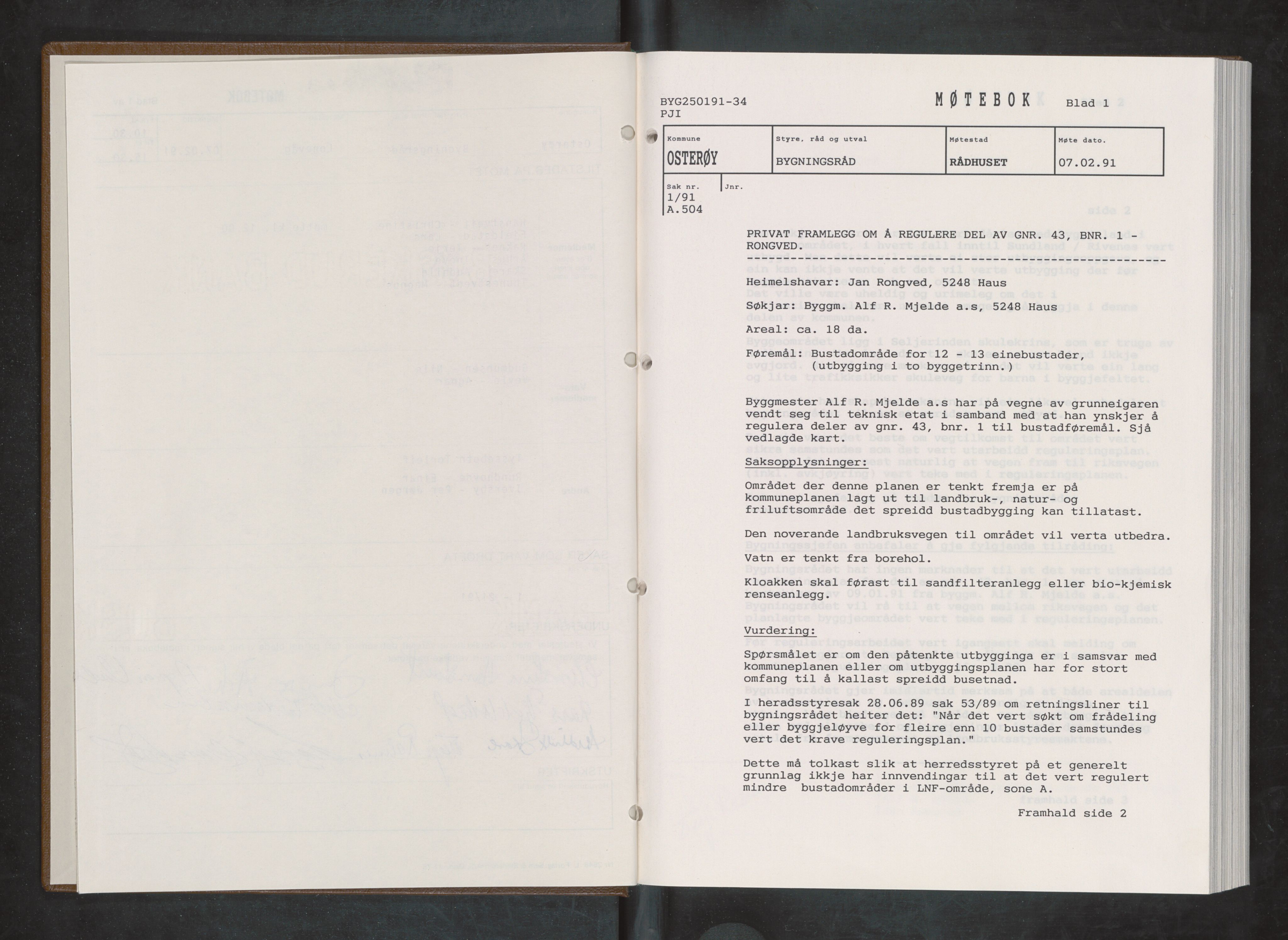 Osterøy kommune. Bygningsrådet, IKAH/1253b-511/A/Aa/L0025: Møtebok Osterøy bygningsråd, 1991