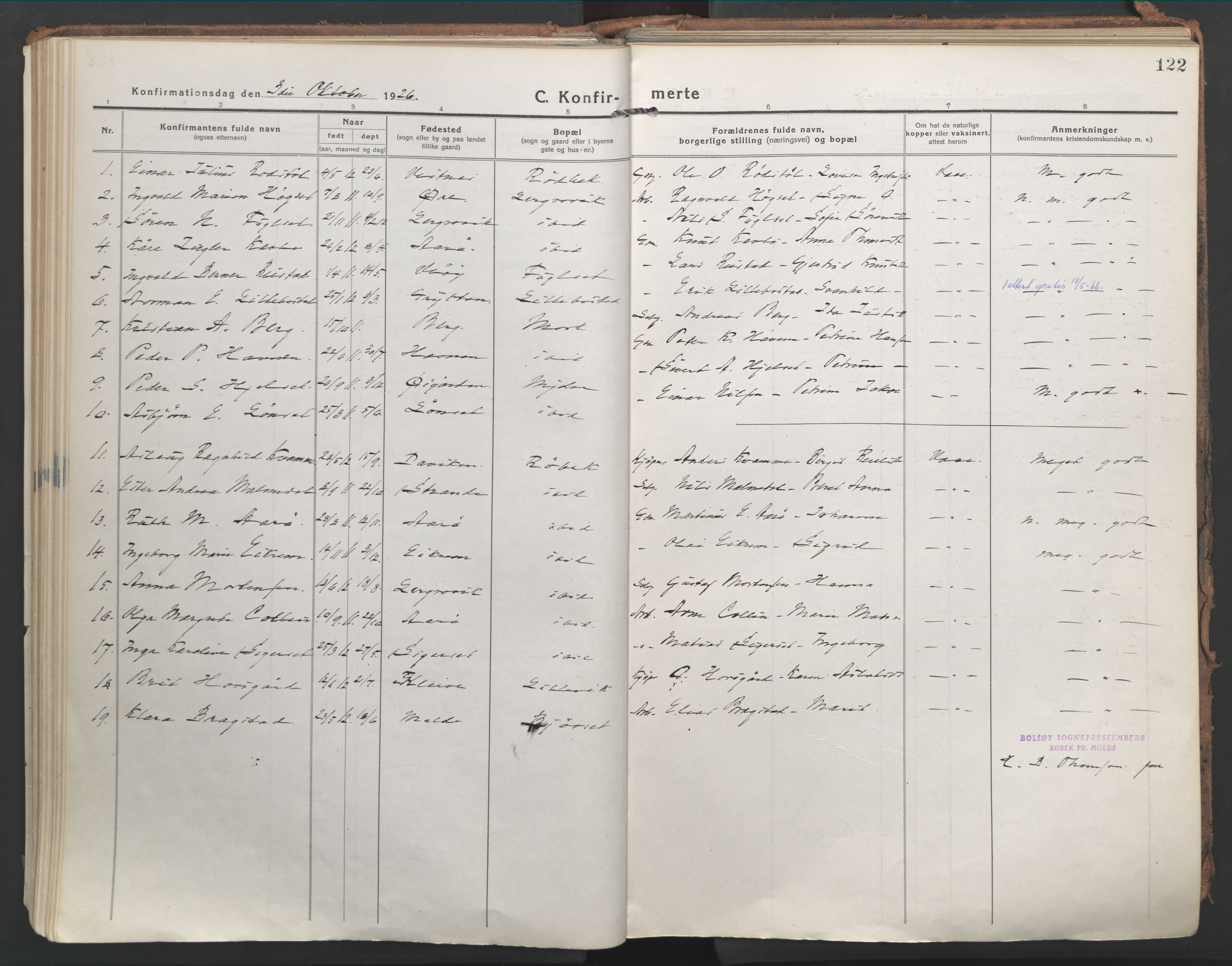 Ministerialprotokoller, klokkerbøker og fødselsregistre - Møre og Romsdal, AV/SAT-A-1454/555/L0659: Parish register (official) no. 555A10, 1917-1971, p. 122