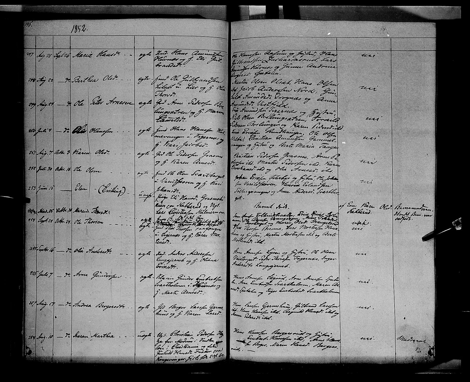 Vinger prestekontor, AV/SAH-PREST-024/H/Ha/Haa/L0009: Parish register (official) no. 9, 1847-1855, p. 145