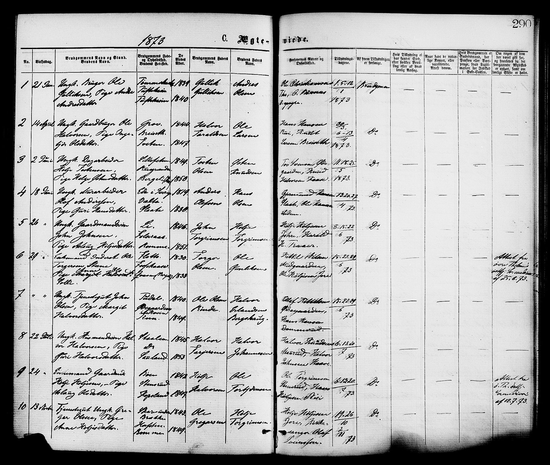 Gransherad kirkebøker, AV/SAKO-A-267/F/Fa/L0004: Parish register (official) no. I 4, 1871-1886, p. 290