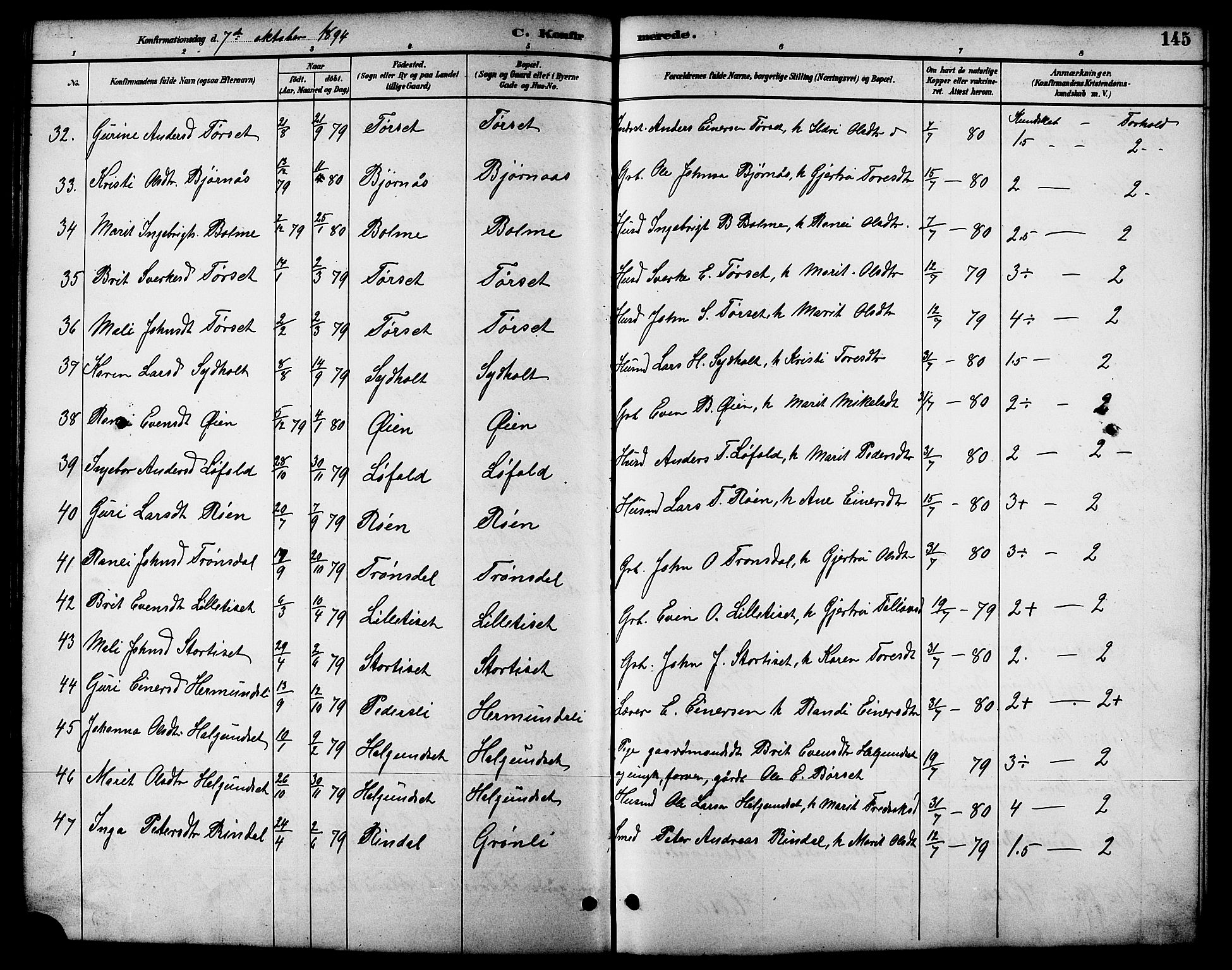 Ministerialprotokoller, klokkerbøker og fødselsregistre - Møre og Romsdal, SAT/A-1454/598/L1078: Parish register (copy) no. 598C03, 1892-1909, p. 145