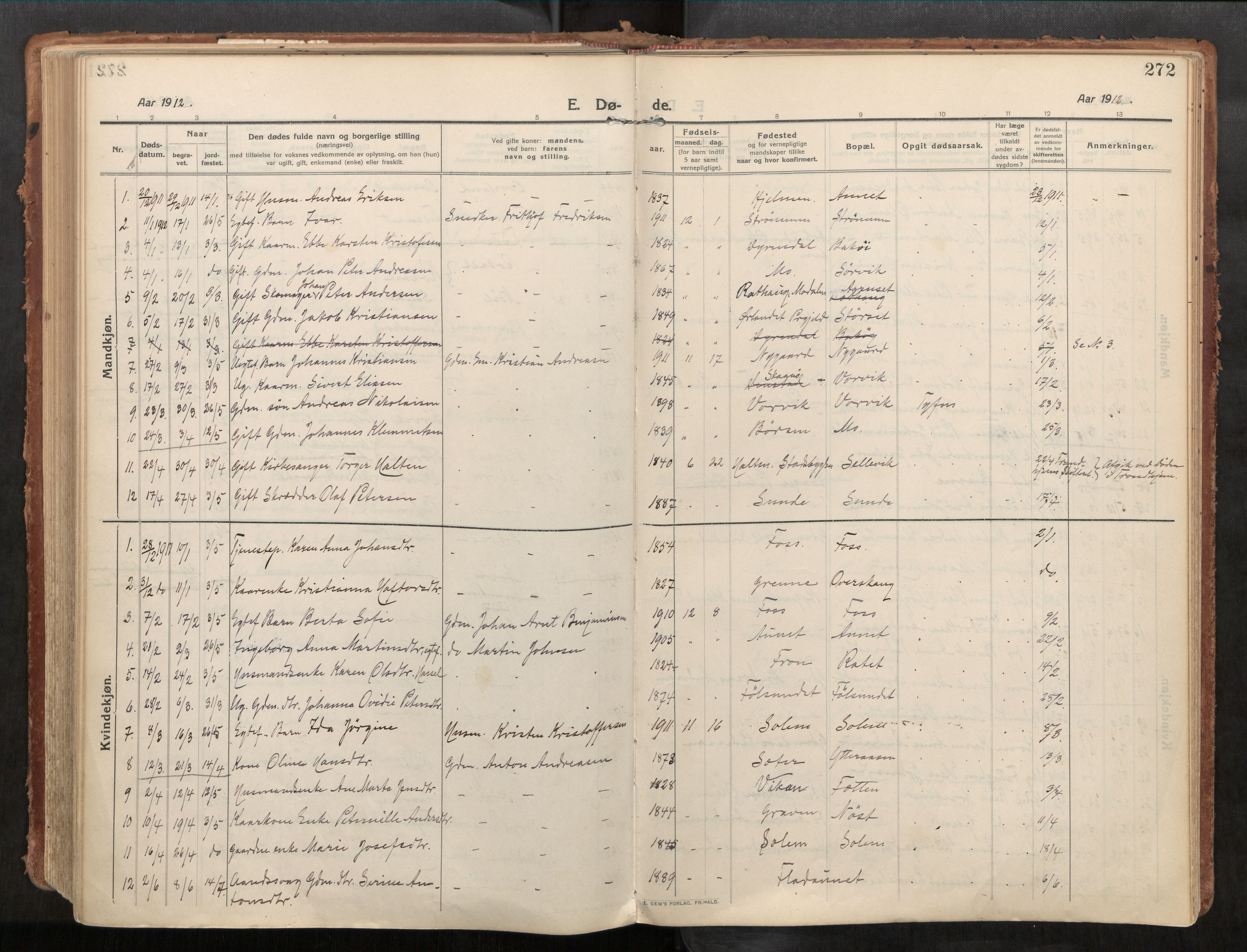 Stadsbygd sokneprestkontor, SAT/A-1117/1/I/I1/I1a/L0001: Parish register (official) no. 1, 1911-1929, p. 272