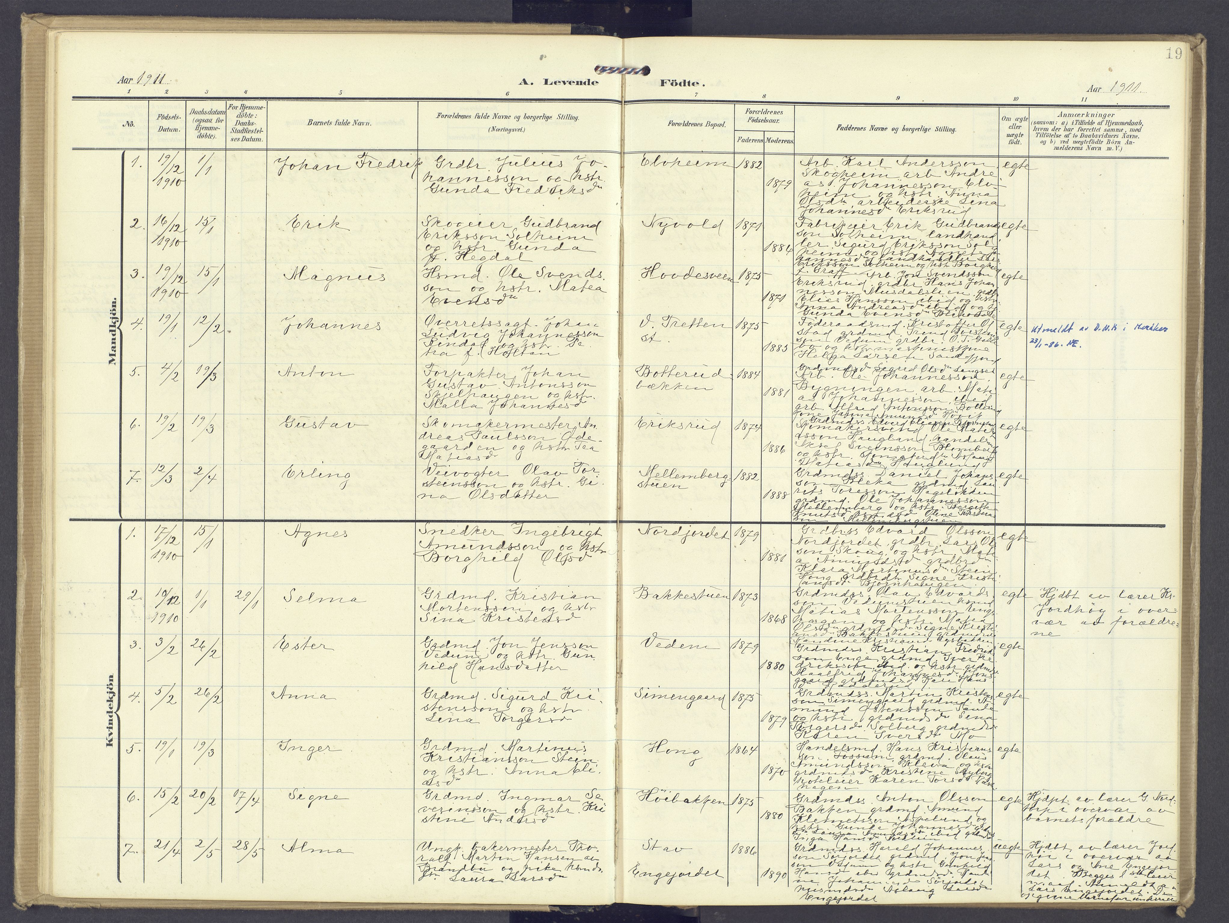 Øyer prestekontor, AV/SAH-PREST-084/H/Ha/Haa/L0013: Parish register (official) no. 13, 1905-1920, p. 19