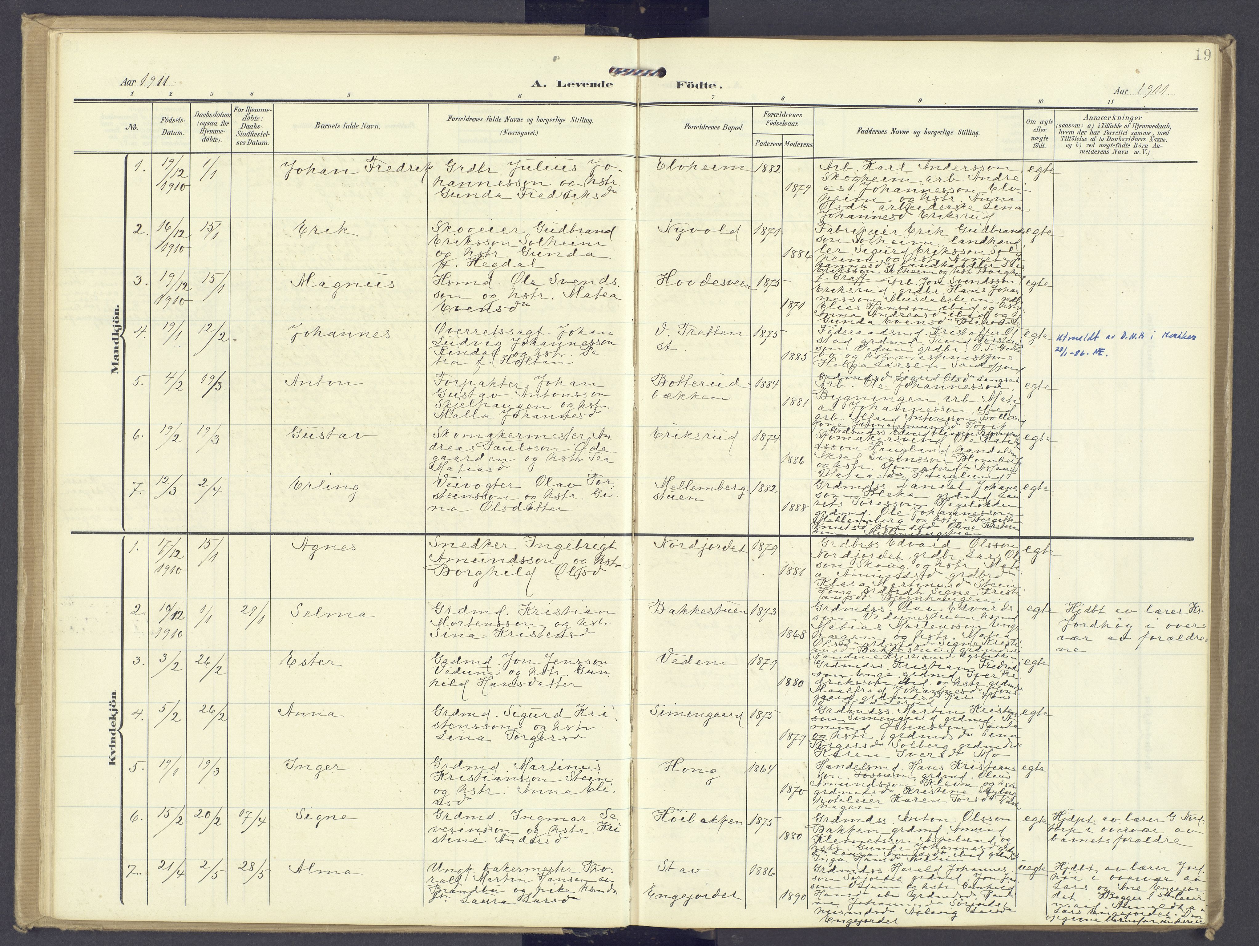 Øyer prestekontor, SAH/PREST-084/H/Ha/Haa/L0013: Parish register (official) no. 13, 1905-1920, p. 19