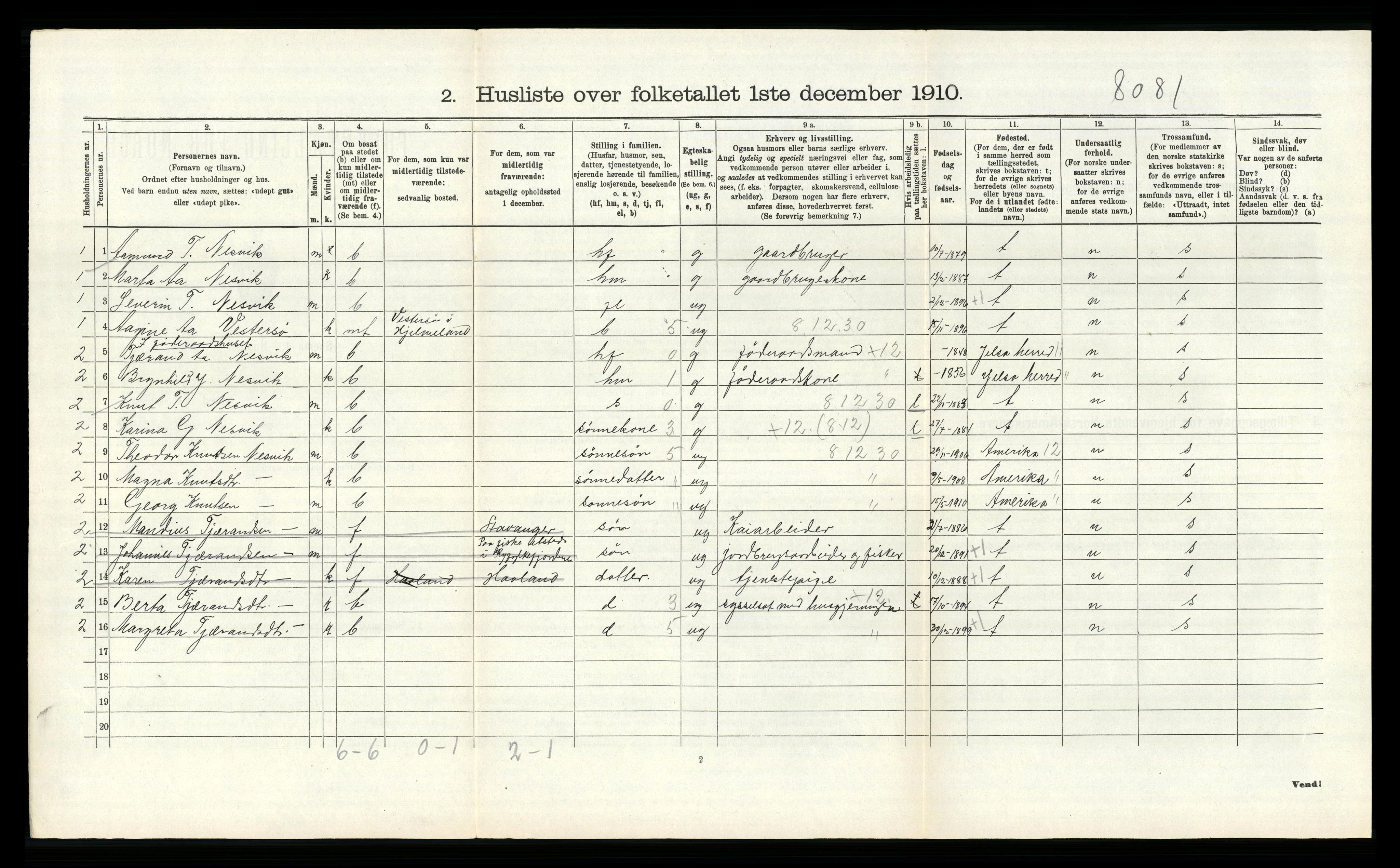 RA, 1910 census for Hjelmeland, 1910, p. 179