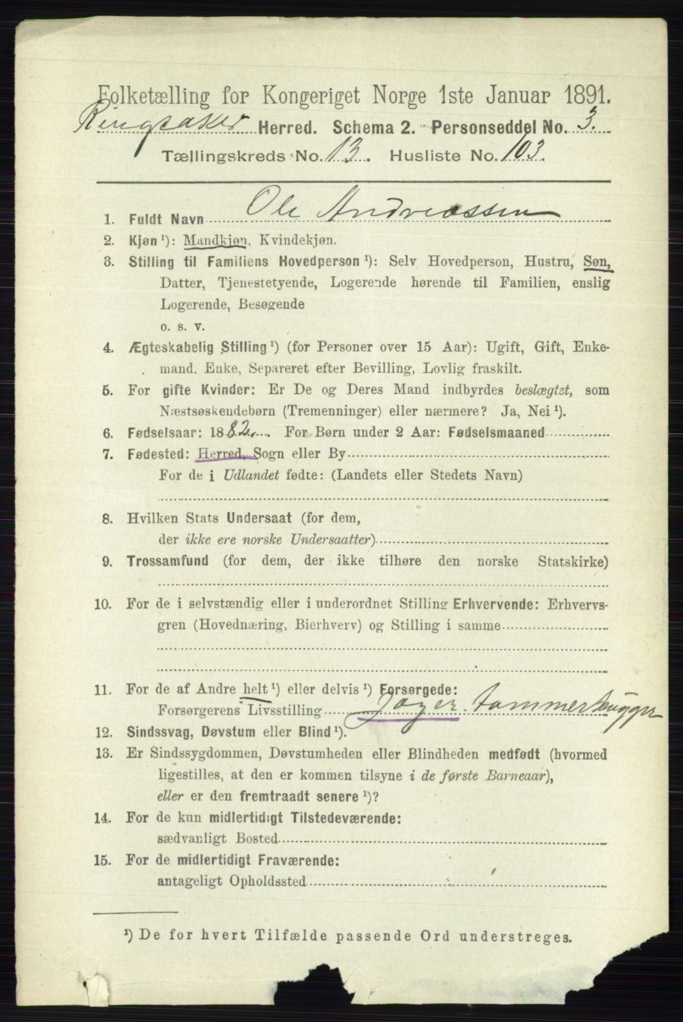 RA, 1891 census for 0412 Ringsaker, 1891, p. 7767