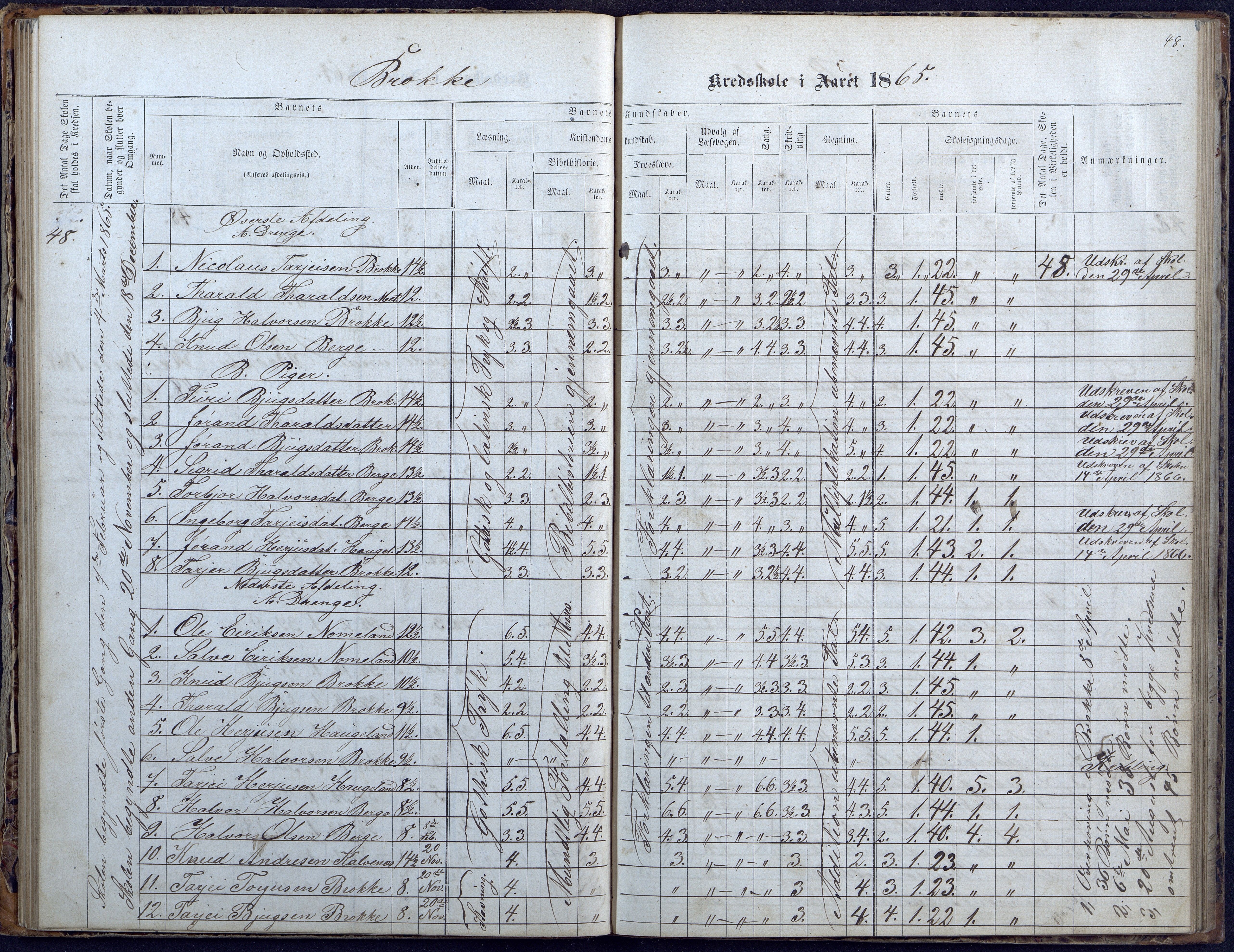 Hylestad kommune, AAKS/KA0939-PK/03/03b/L0004: Skoleprotokoll for Haugen og Brokke krets, 1863-1888, p. 48