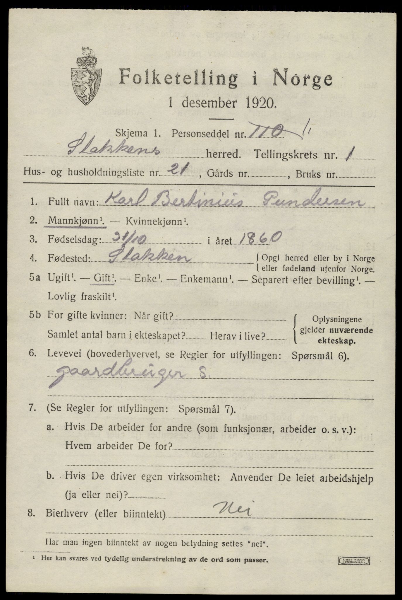 SAK, 1920 census for Stokken, 1920, p. 790