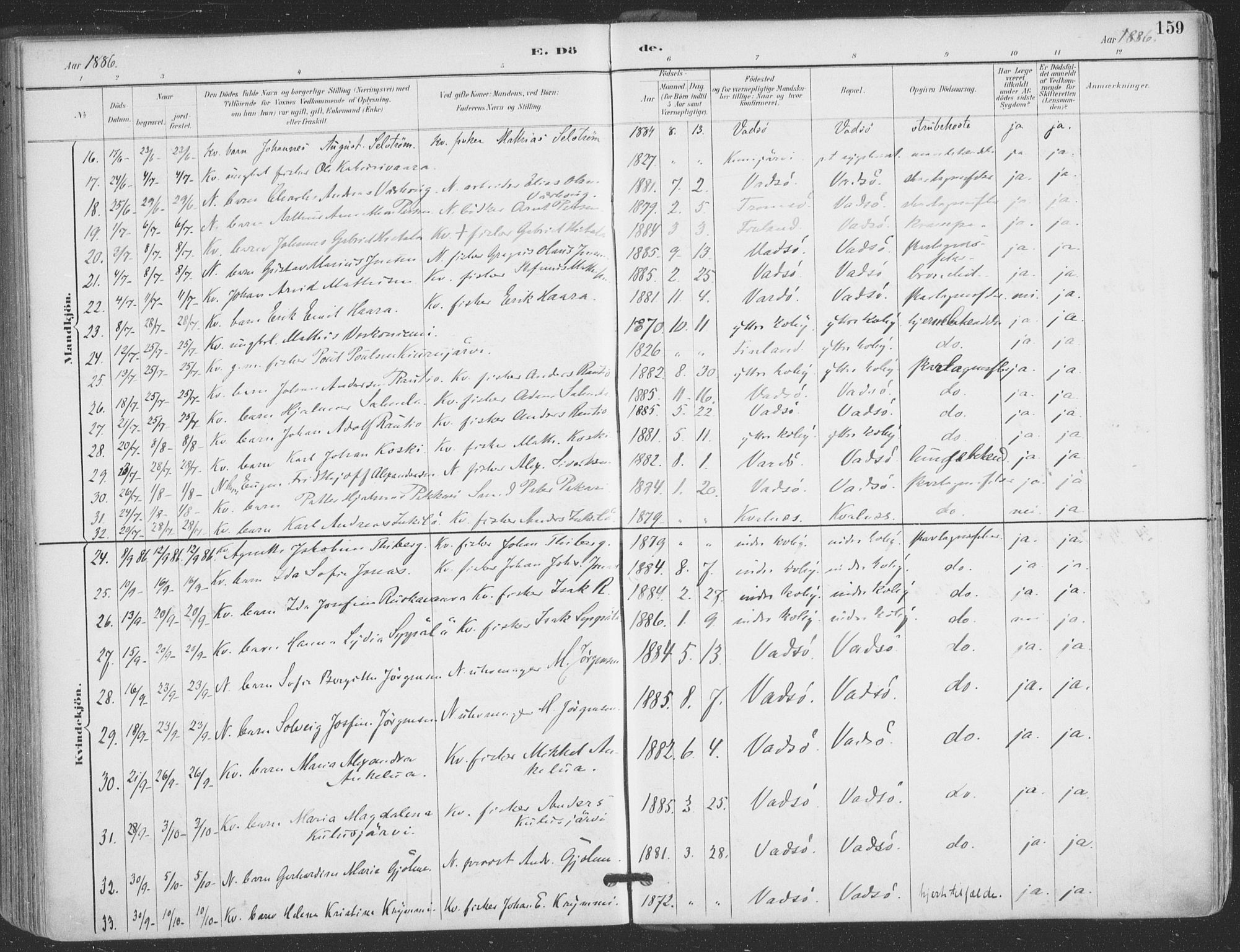 Vadsø sokneprestkontor, SATØ/S-1325/H/Ha/L0006kirke: Parish register (official) no. 6, 1885-1895, p. 159