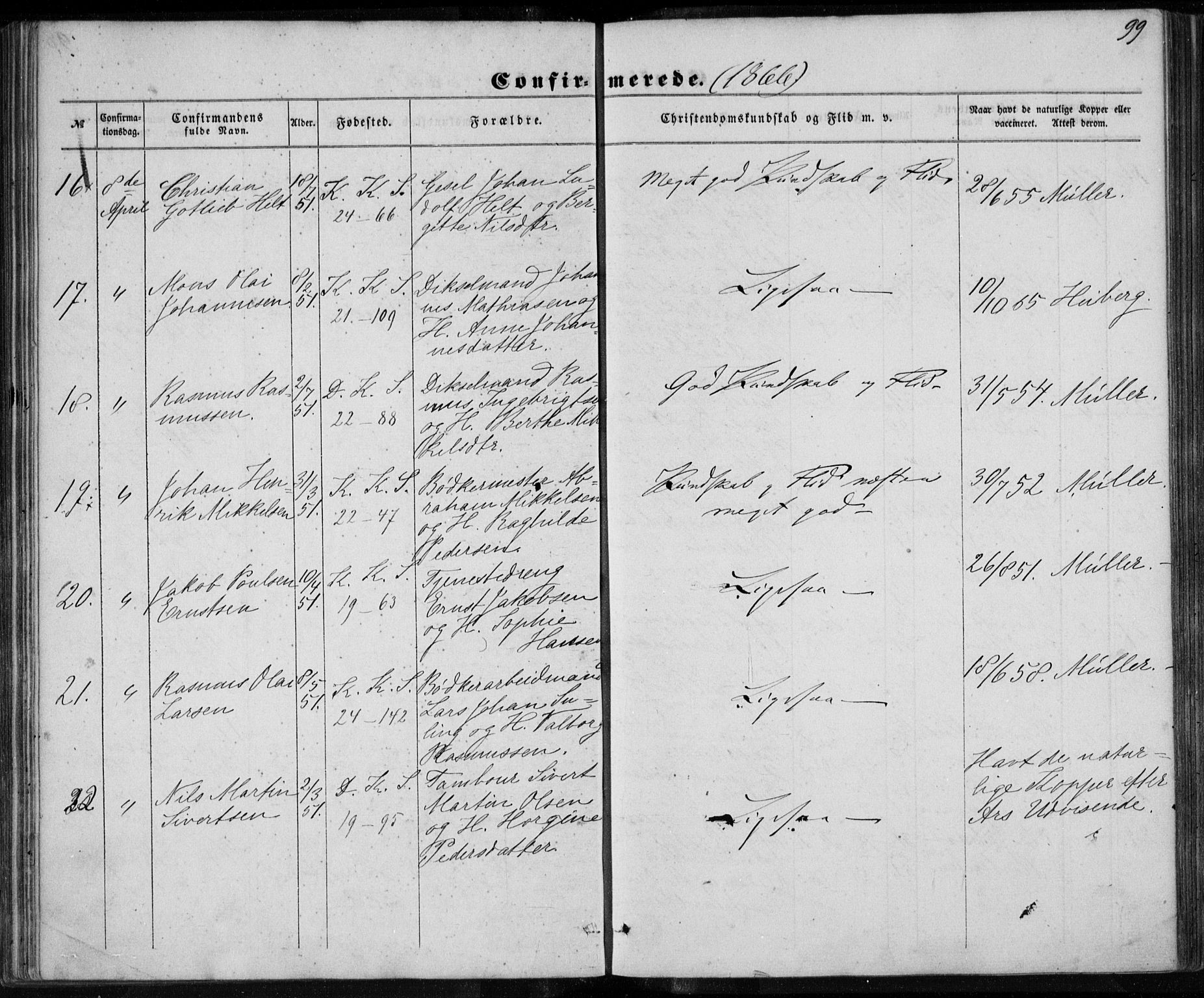 Korskirken sokneprestembete, SAB/A-76101/H/Haa/L0027: Parish register (official) no. C 3, 1854-1868, p. 99
