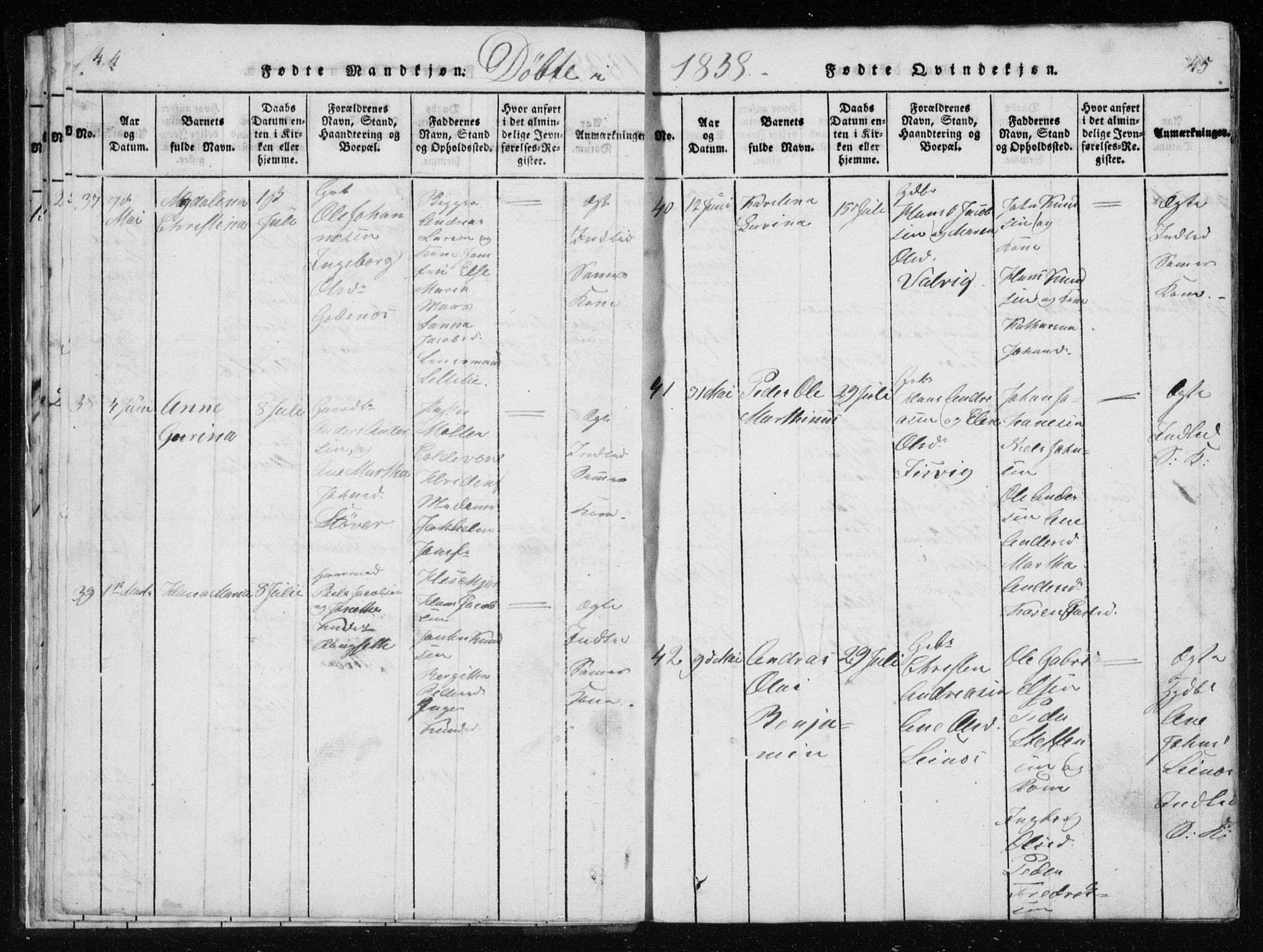 Ministerialprotokoller, klokkerbøker og fødselsregistre - Nordland, AV/SAT-A-1459/801/L0027: Parish register (copy) no. 801C02, 1835-1845, p. 44-45