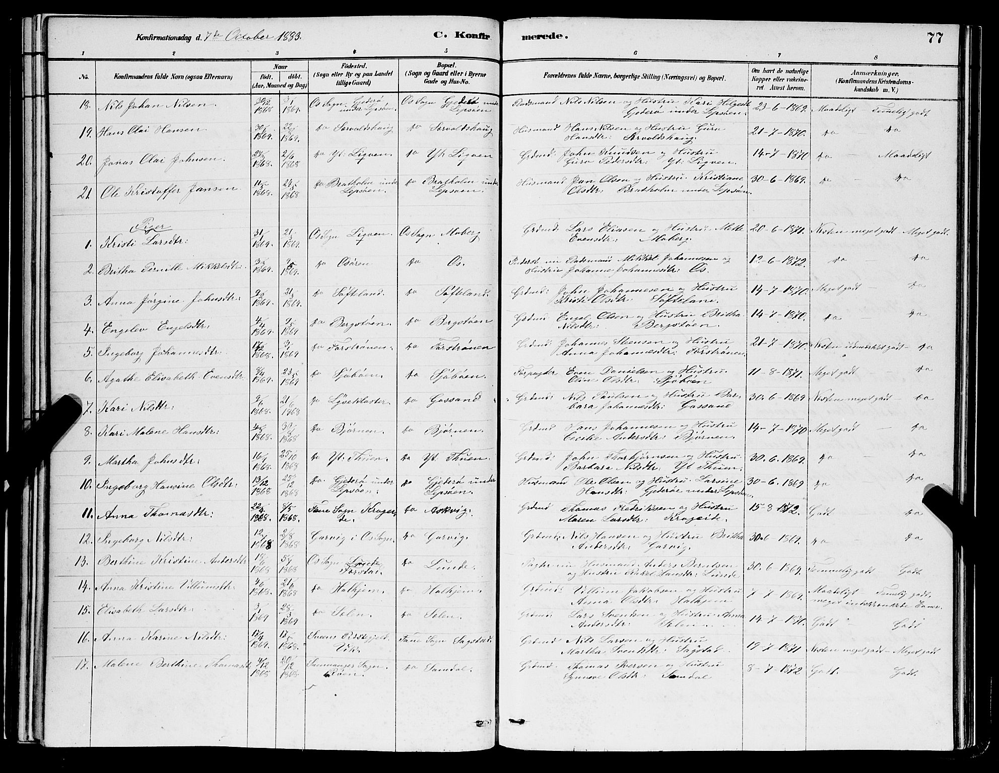 Os sokneprestembete, AV/SAB-A-99929: Parish register (copy) no. A 2, 1880-1896, p. 77