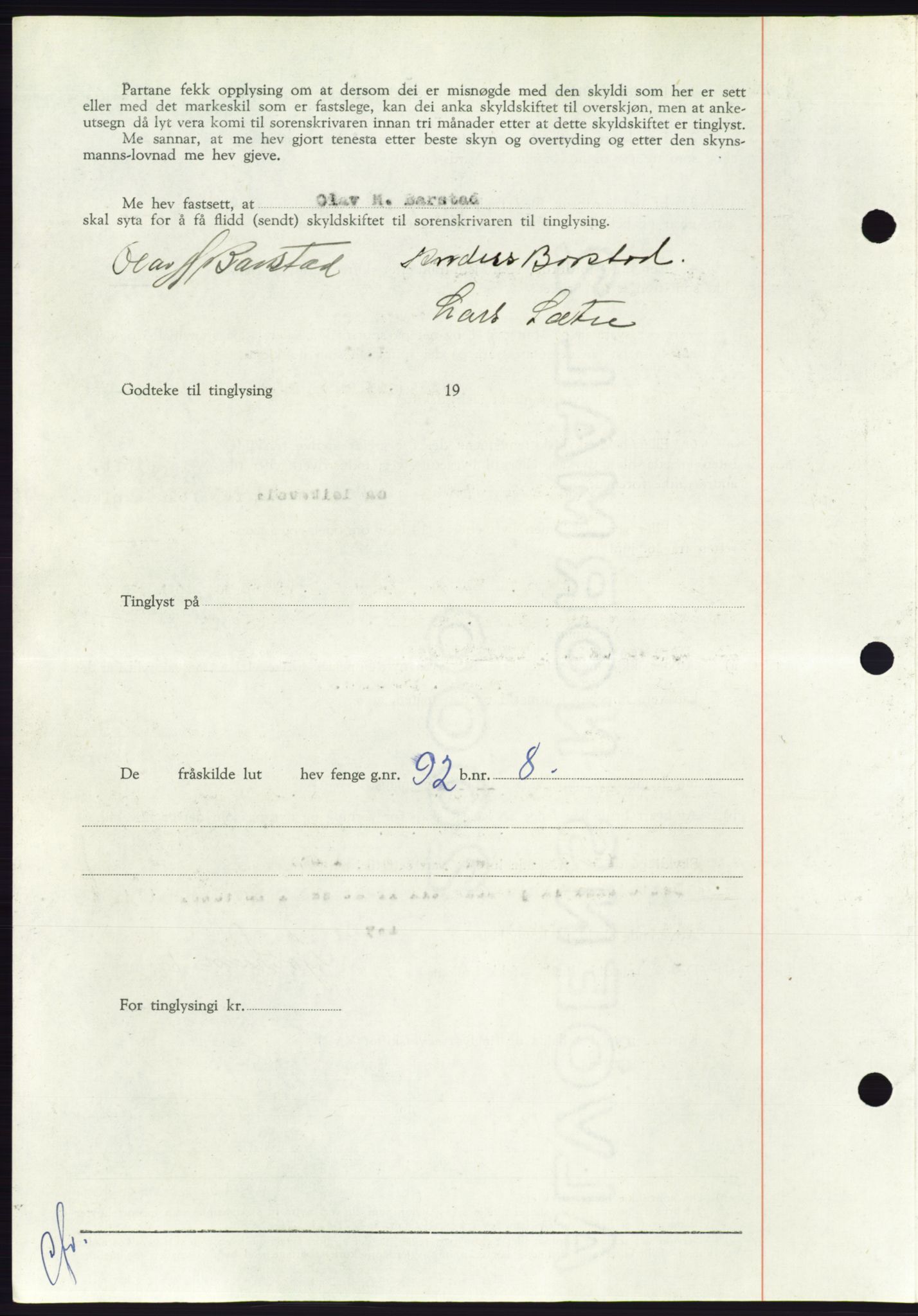 Søre Sunnmøre sorenskriveri, AV/SAT-A-4122/1/2/2C/L0090: Mortgage book no. 16A, 1951-1951, Diary no: : 2047/1951