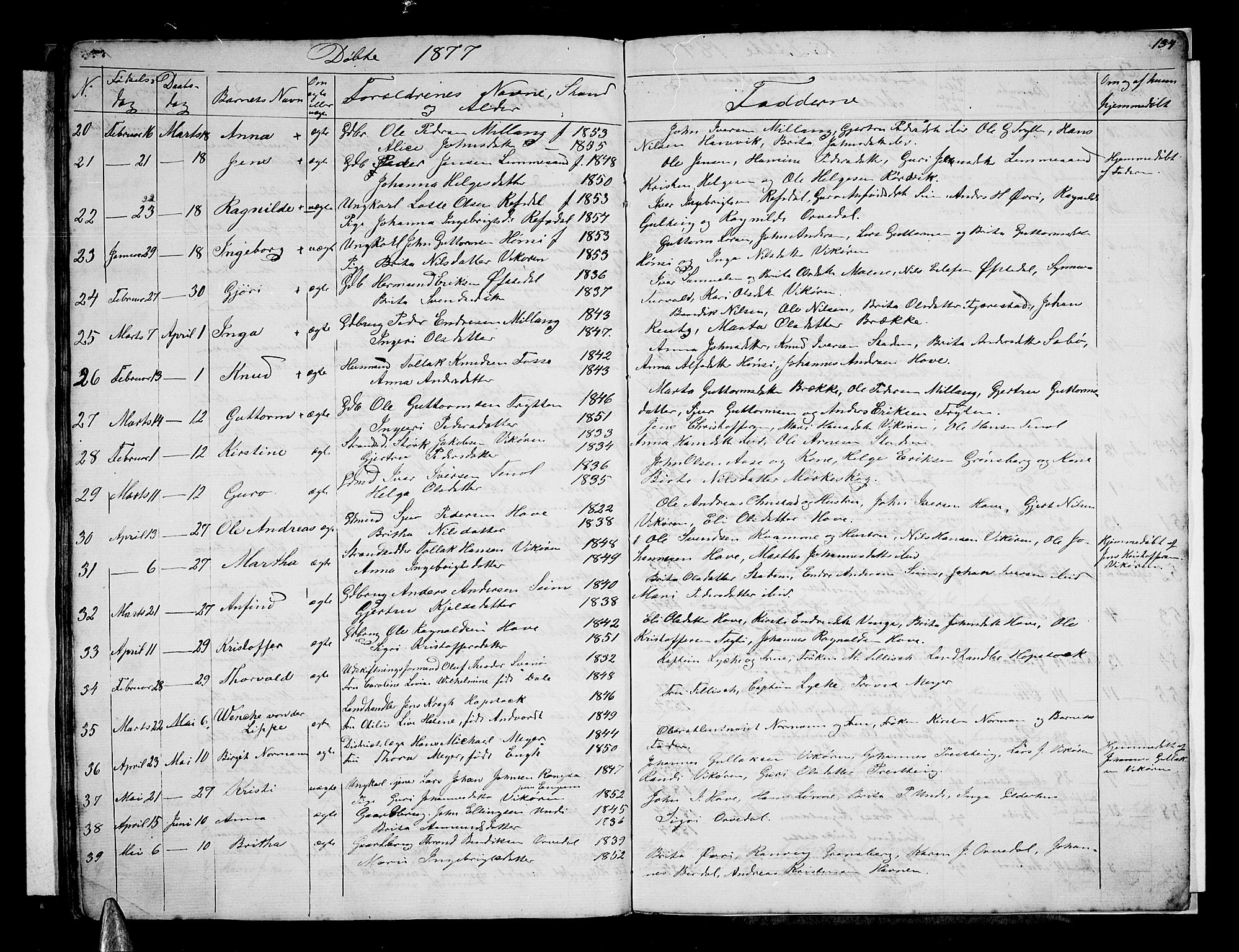 Vik sokneprestembete, AV/SAB-A-81501/H/Hab/Haba/L0002: Parish register (copy) no. A 2, 1856-1877, p. 134