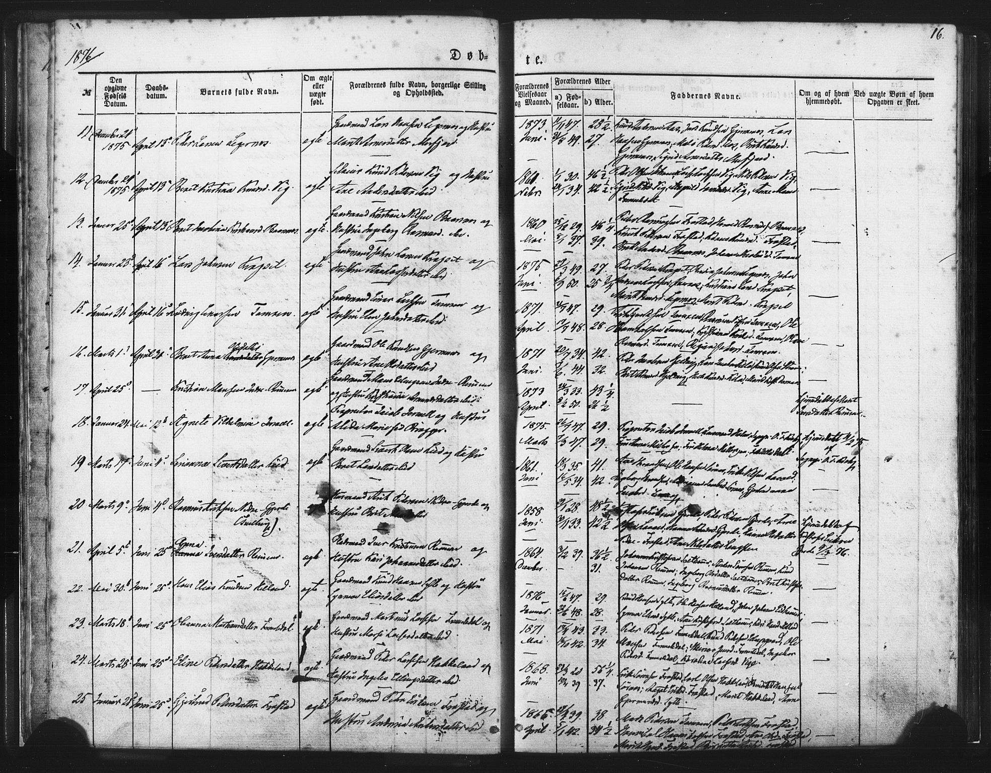 Ministerialprotokoller, klokkerbøker og fødselsregistre - Møre og Romsdal, AV/SAT-A-1454/539/L0530: Parish register (official) no. 539A03, 1872-1886, p. 16