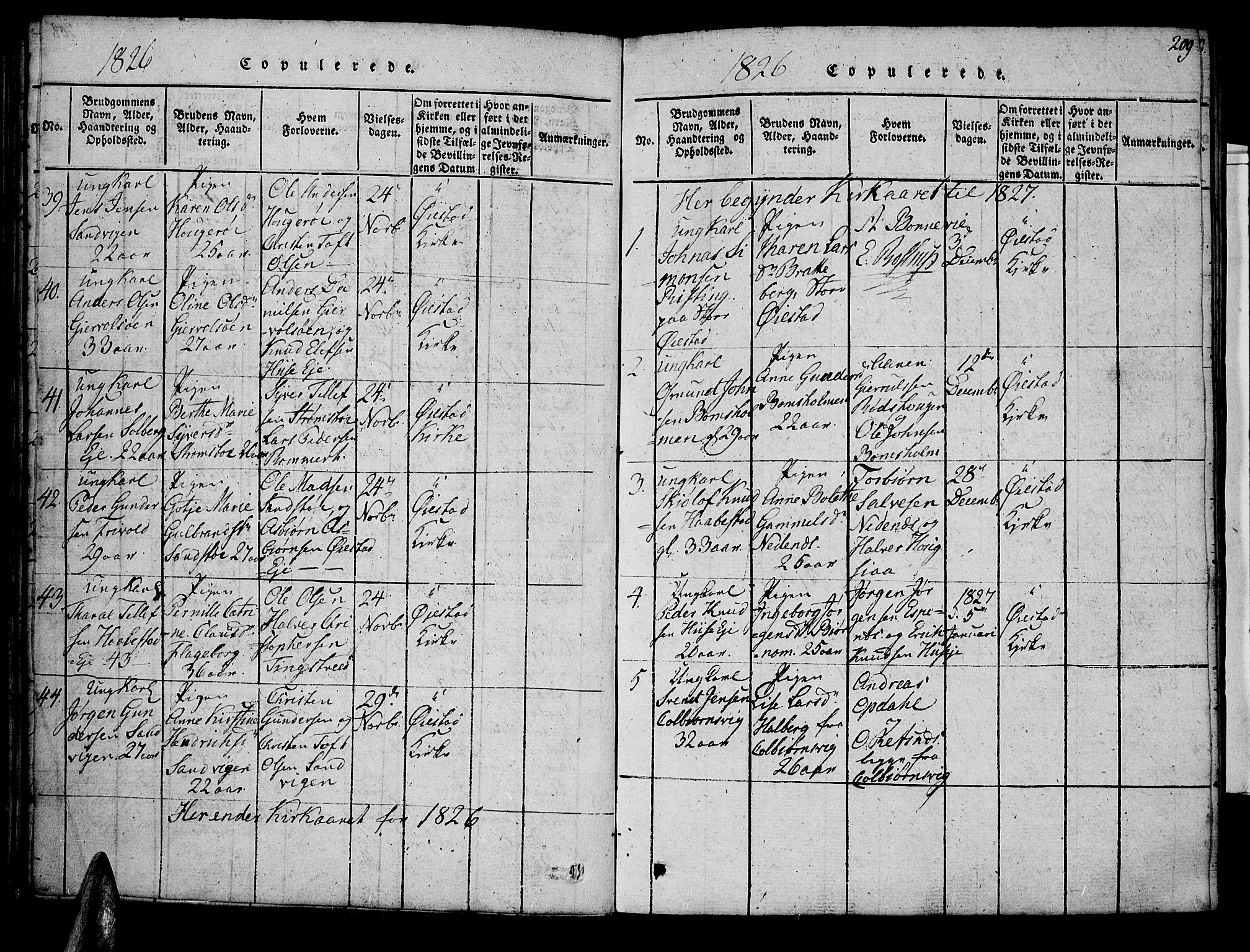 Øyestad sokneprestkontor, AV/SAK-1111-0049/F/Fa/L0012: Parish register (official) no. A 12, 1816-1827, p. 209