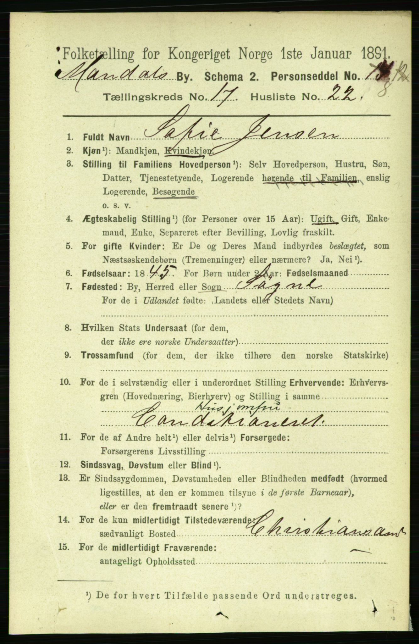 RA, 1891 census for 1002 Mandal, 1891, p. 3697