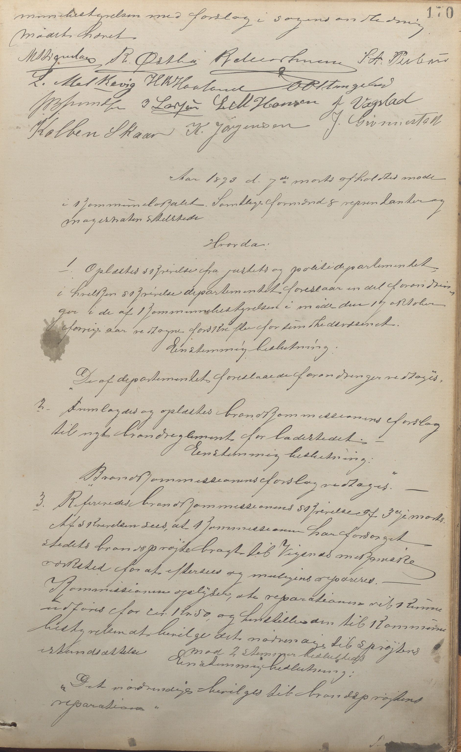 Kopervik Kommune - Formannskapet og Bystyret, IKAR/K-102468/A/Aa/L0002: Møtebok, 1874-1894, p. 170a