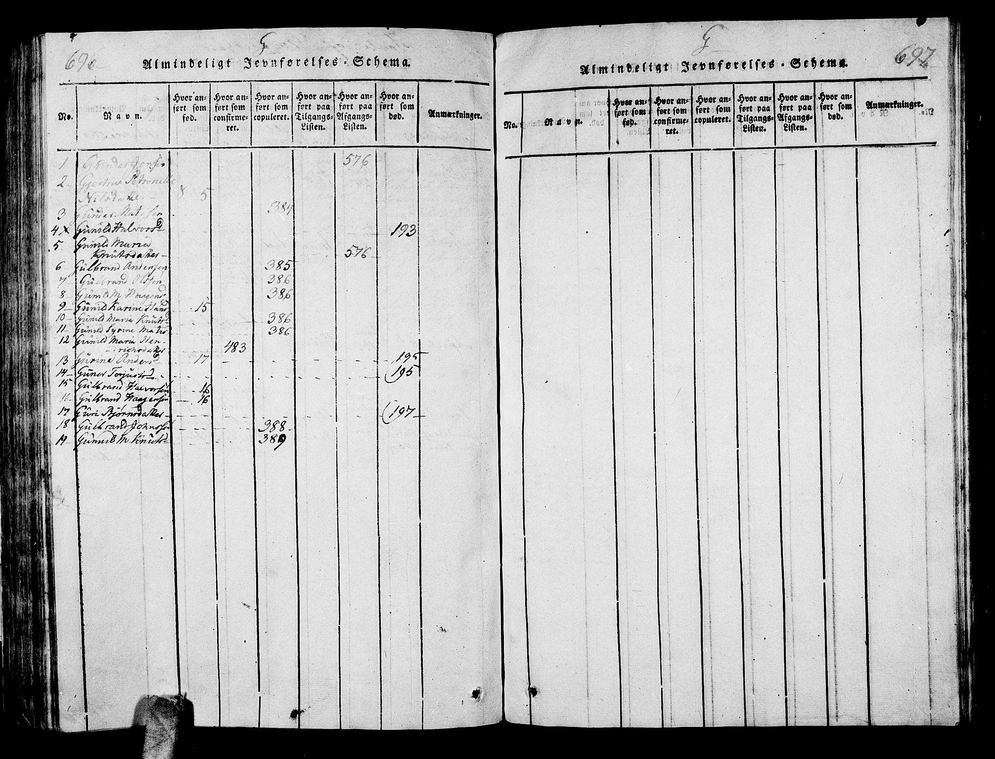 Sande Kirkebøker, SAKO/A-53/G/Ga/L0001: Parish register (copy) no. 1, 1814-1847, p. 696-697