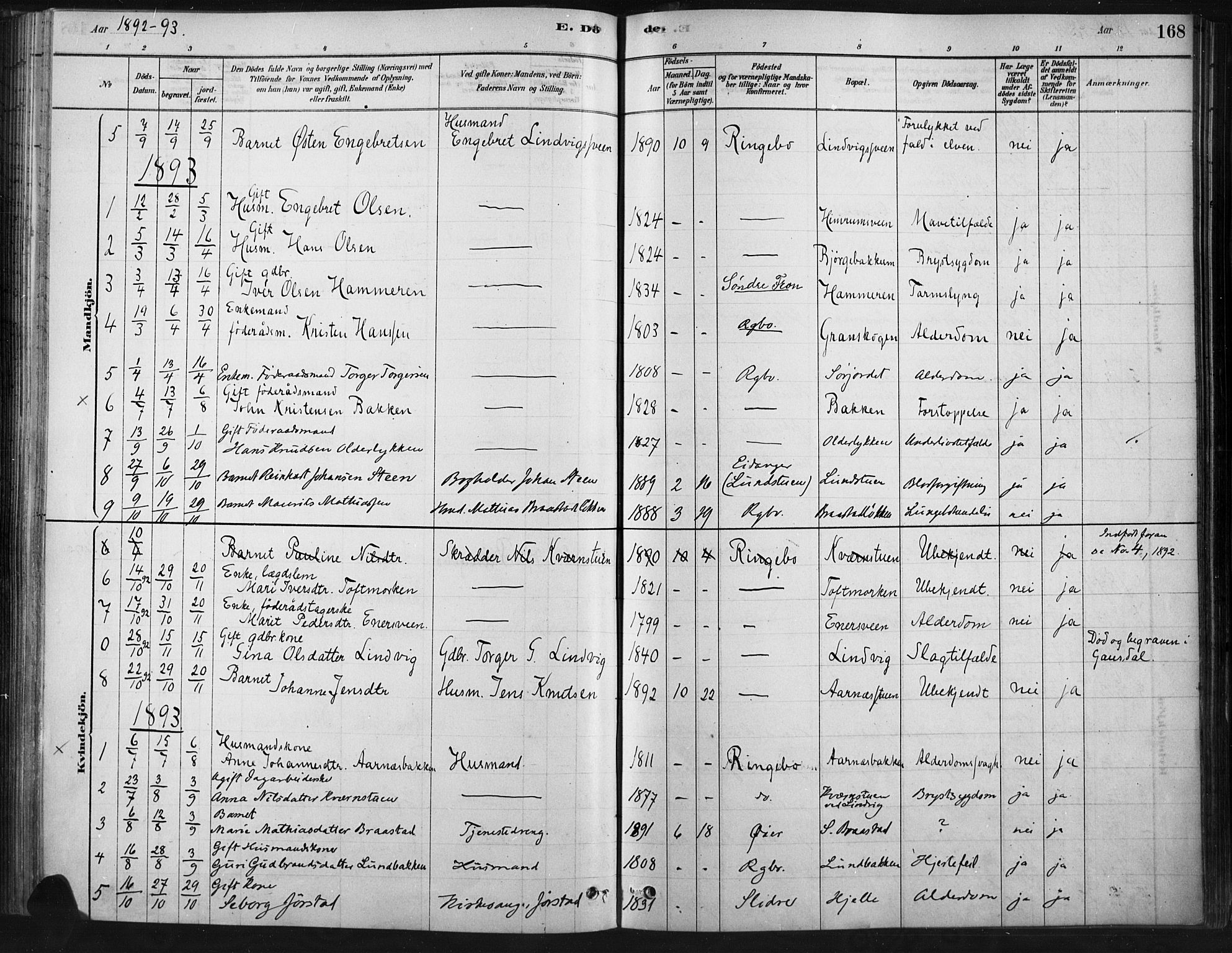 Ringebu prestekontor, SAH/PREST-082/H/Ha/Haa/L0009: Parish register (official) no. 9, 1878-1898, p. 168