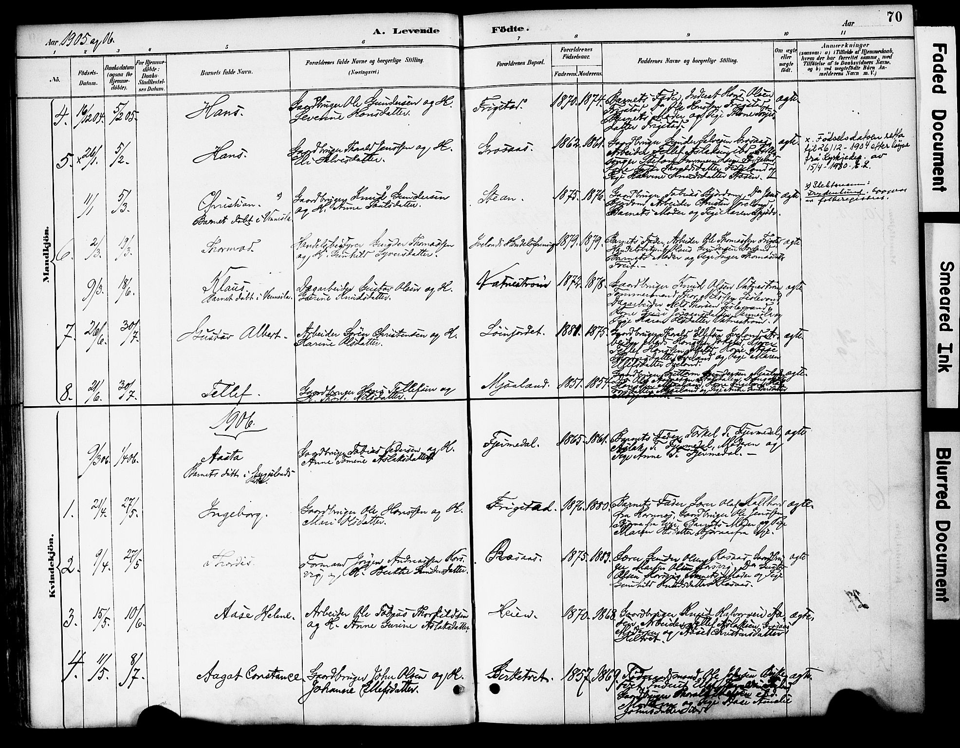 Evje sokneprestkontor, AV/SAK-1111-0008/F/Fa/Fac/L0003: Parish register (official) no. A 3, 1884-1909, p. 70