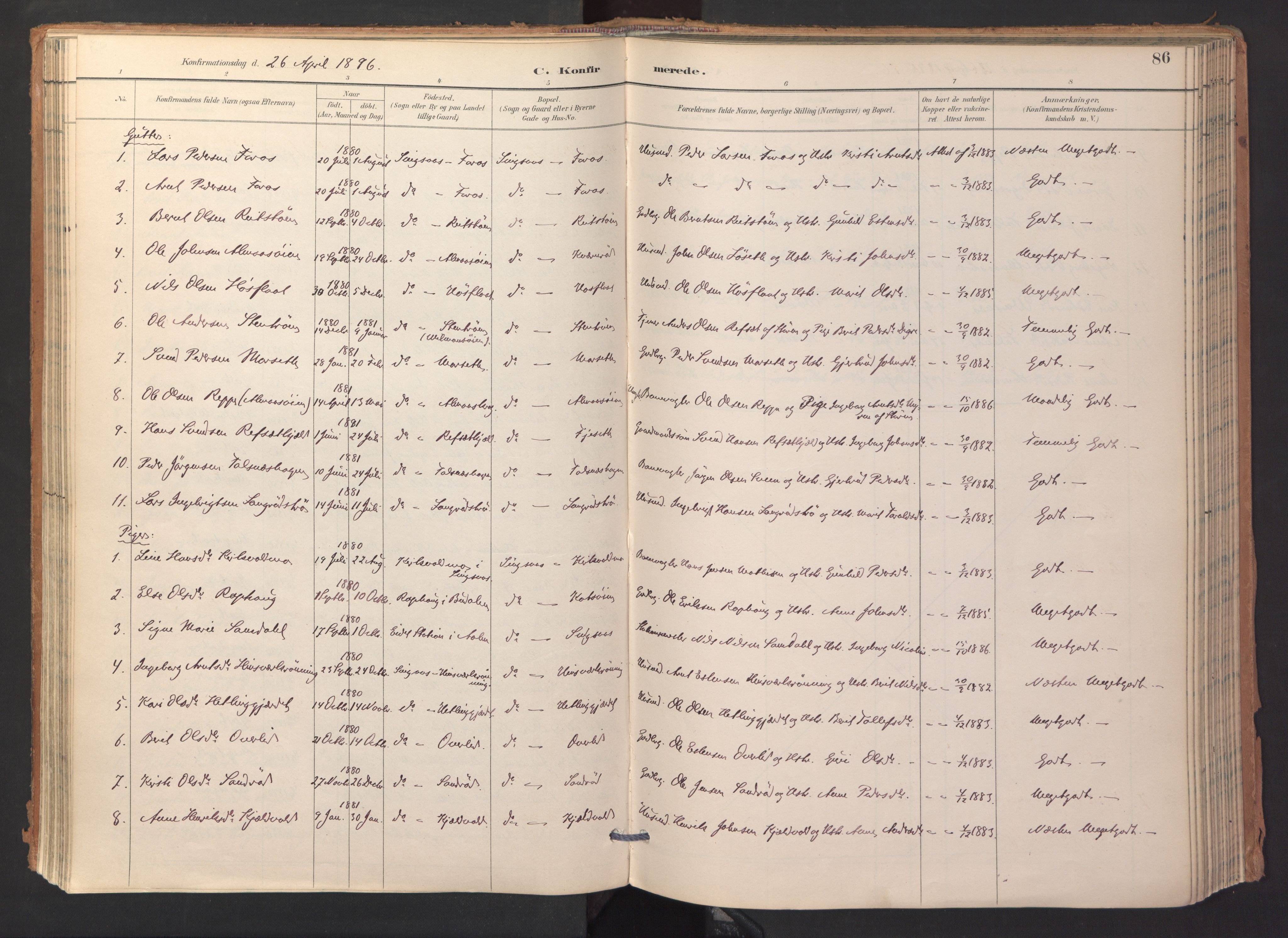 Ministerialprotokoller, klokkerbøker og fødselsregistre - Sør-Trøndelag, SAT/A-1456/688/L1025: Parish register (official) no. 688A02, 1891-1909, p. 86