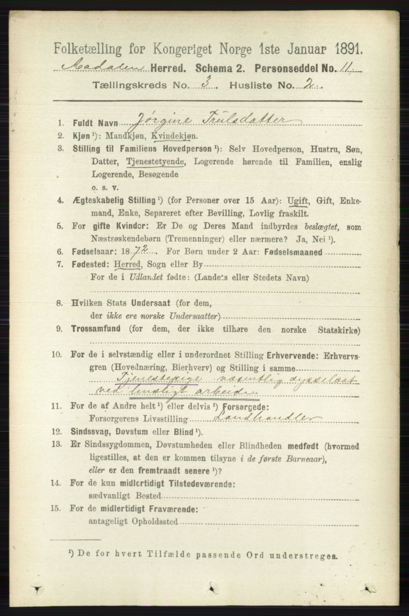 RA, 1891 census for 0614 Ådal, 1891, p. 1050