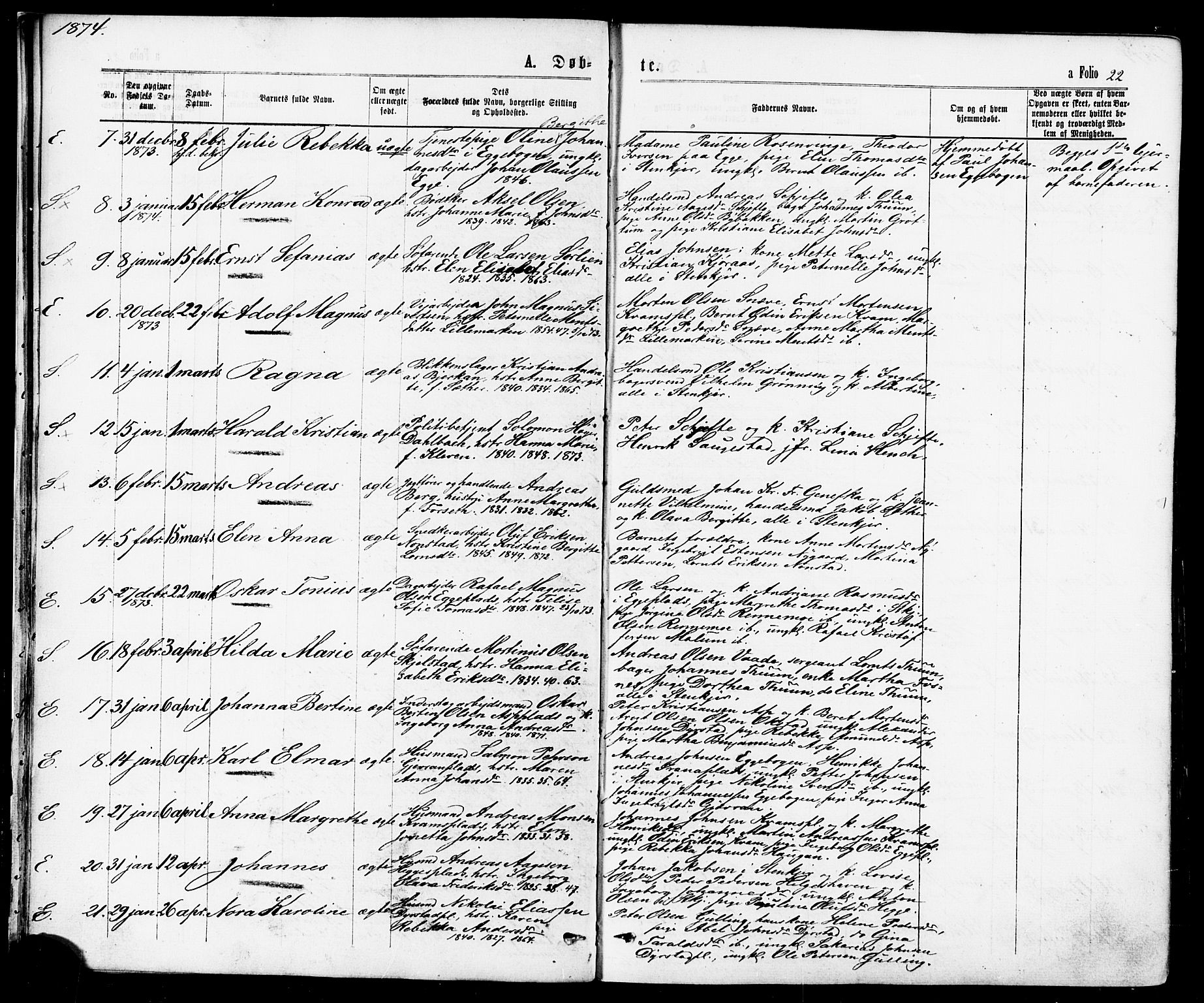 Ministerialprotokoller, klokkerbøker og fødselsregistre - Nord-Trøndelag, SAT/A-1458/739/L0370: Parish register (official) no. 739A02, 1868-1881, p. 22